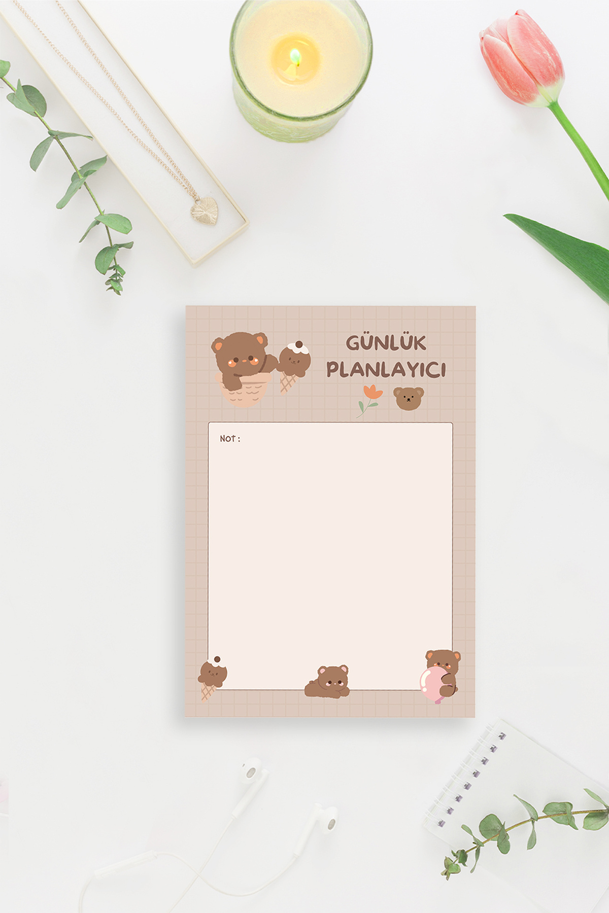shop-Teddy Bear Patterned 2-Piece A4 Horizontal & A5 Notepad, Memo Pad, Notepad, Check List, School Notebook, Planner 3