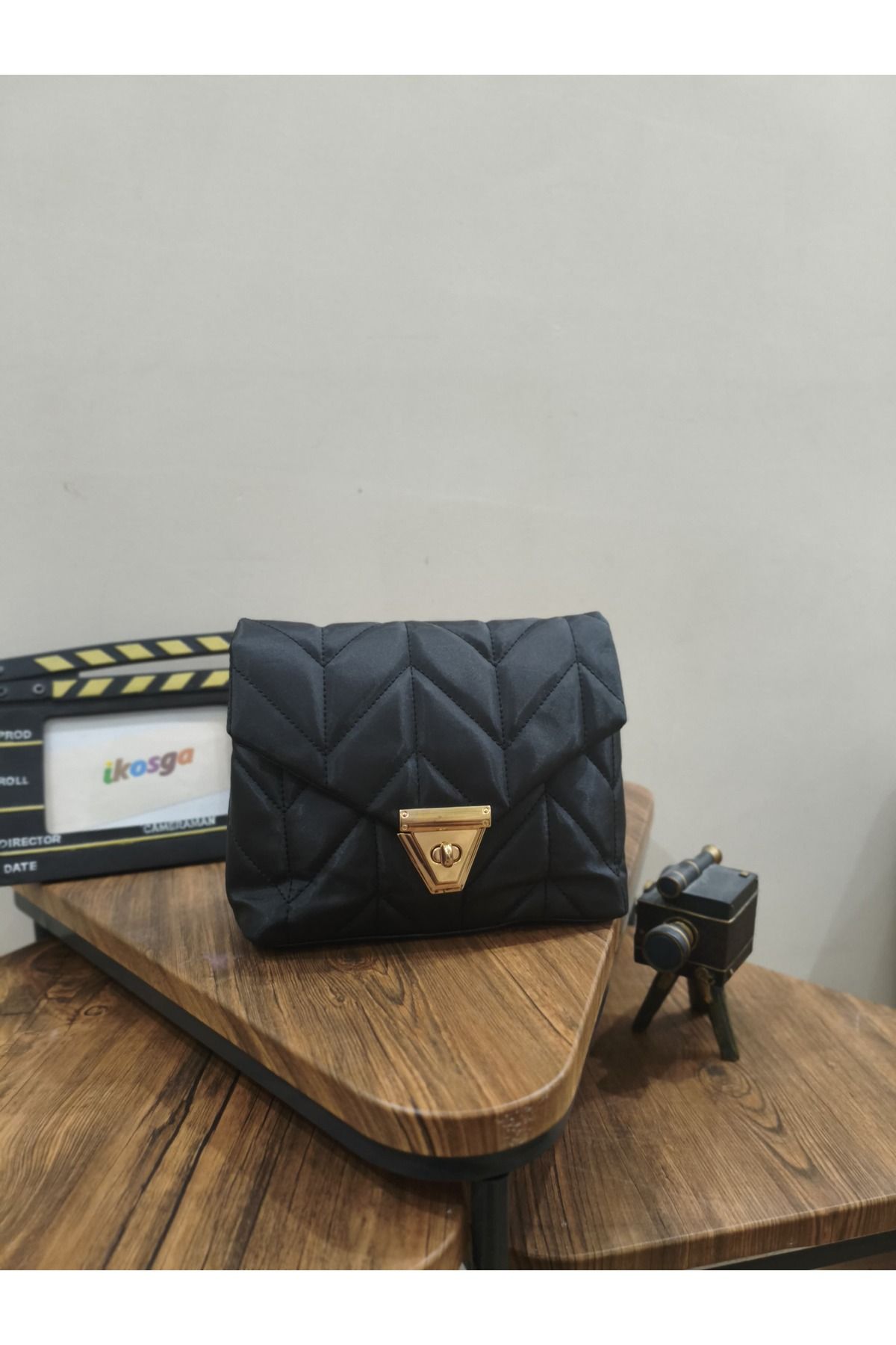 ikosga-Black Soft 2 Compartment Handle and Shoulder Bag Width 22 cm Length 18 cm 2