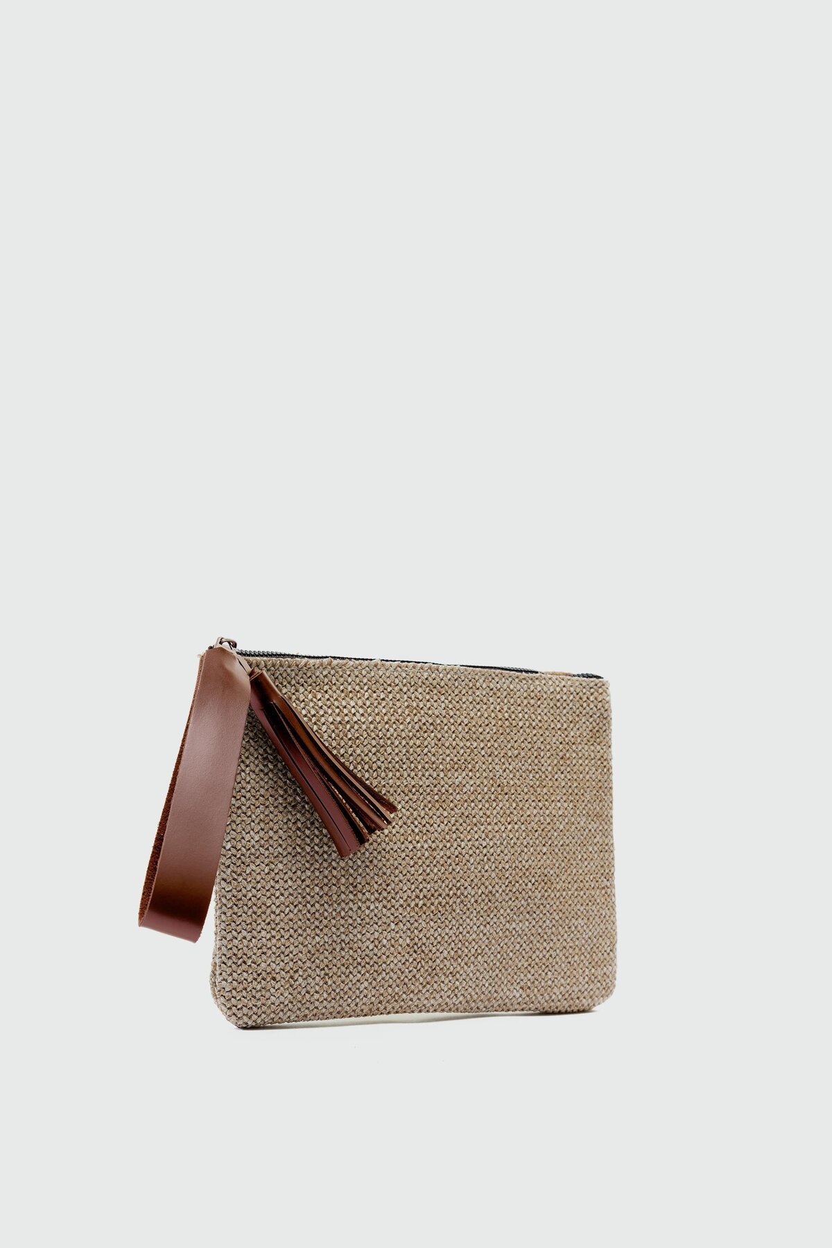 Shule Bags Juno Püskül Detaylı Hasır Clutch Çanta Taba görsel 2
