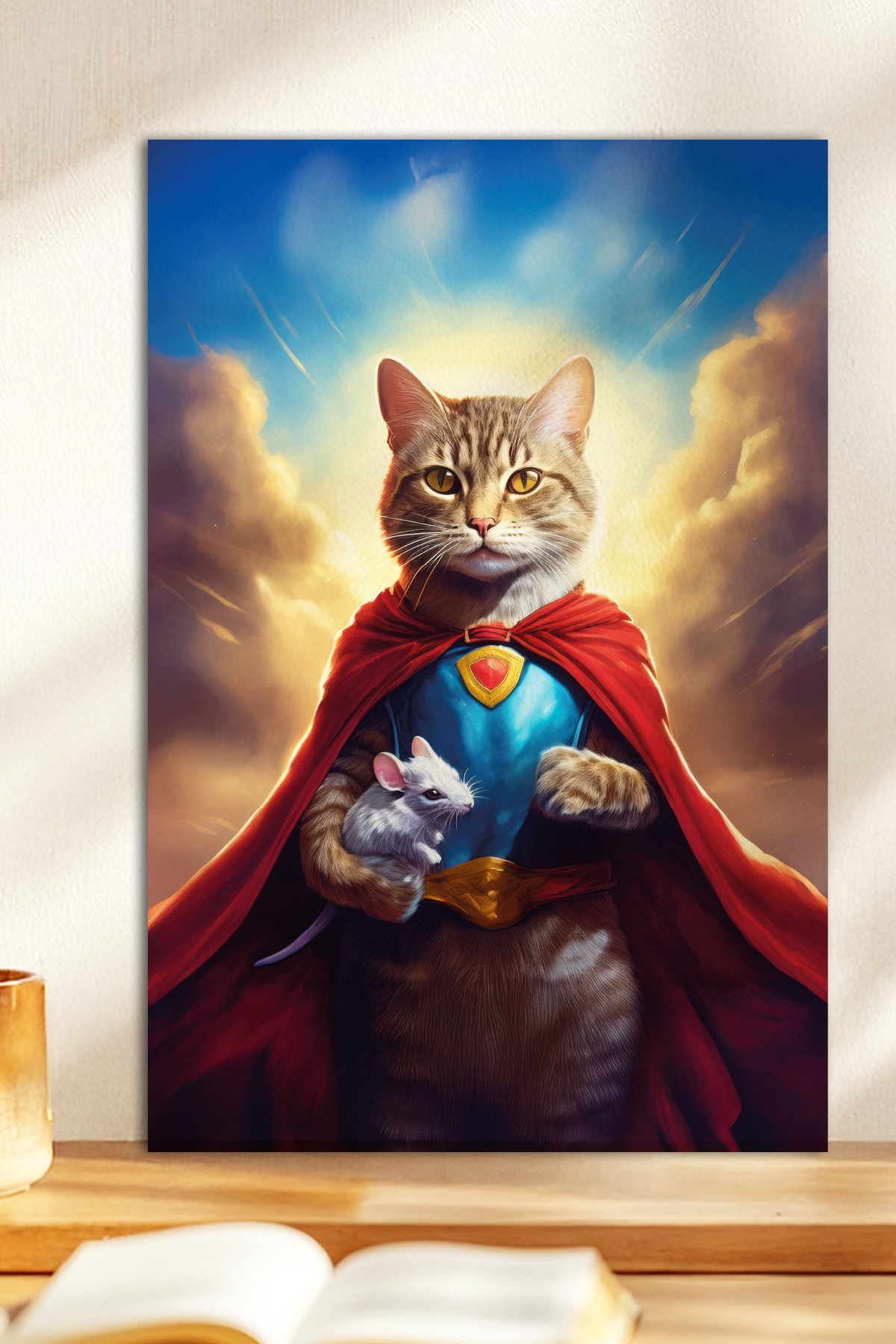 1 x Hero Cat Themed Wooden Look MDF Painting