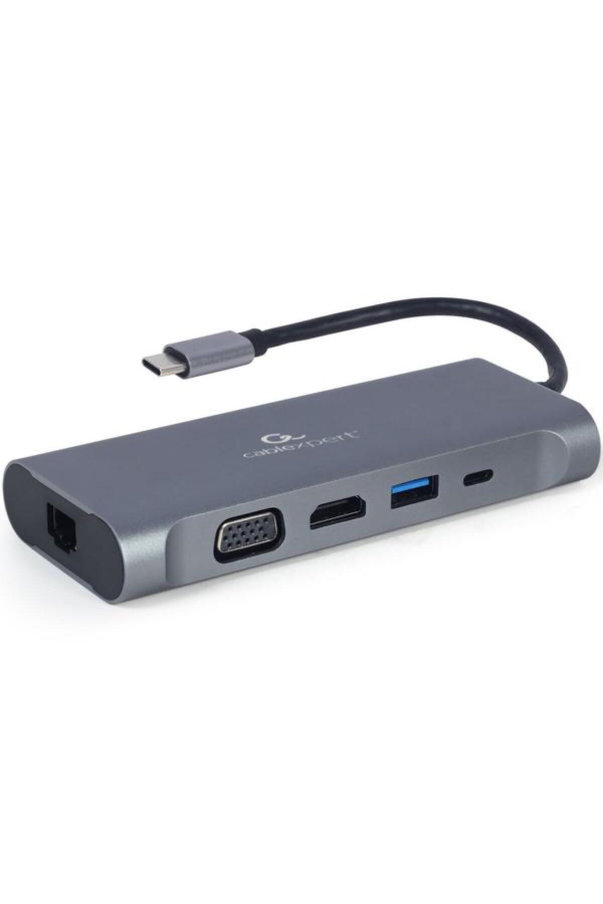 Gembird-Docking station 7-in-1, USB-C x 1, USB-A 3.1 x 3, HDMI x 1, VGA x 1, RJ45 x 1, PD 100 W, SD 2
