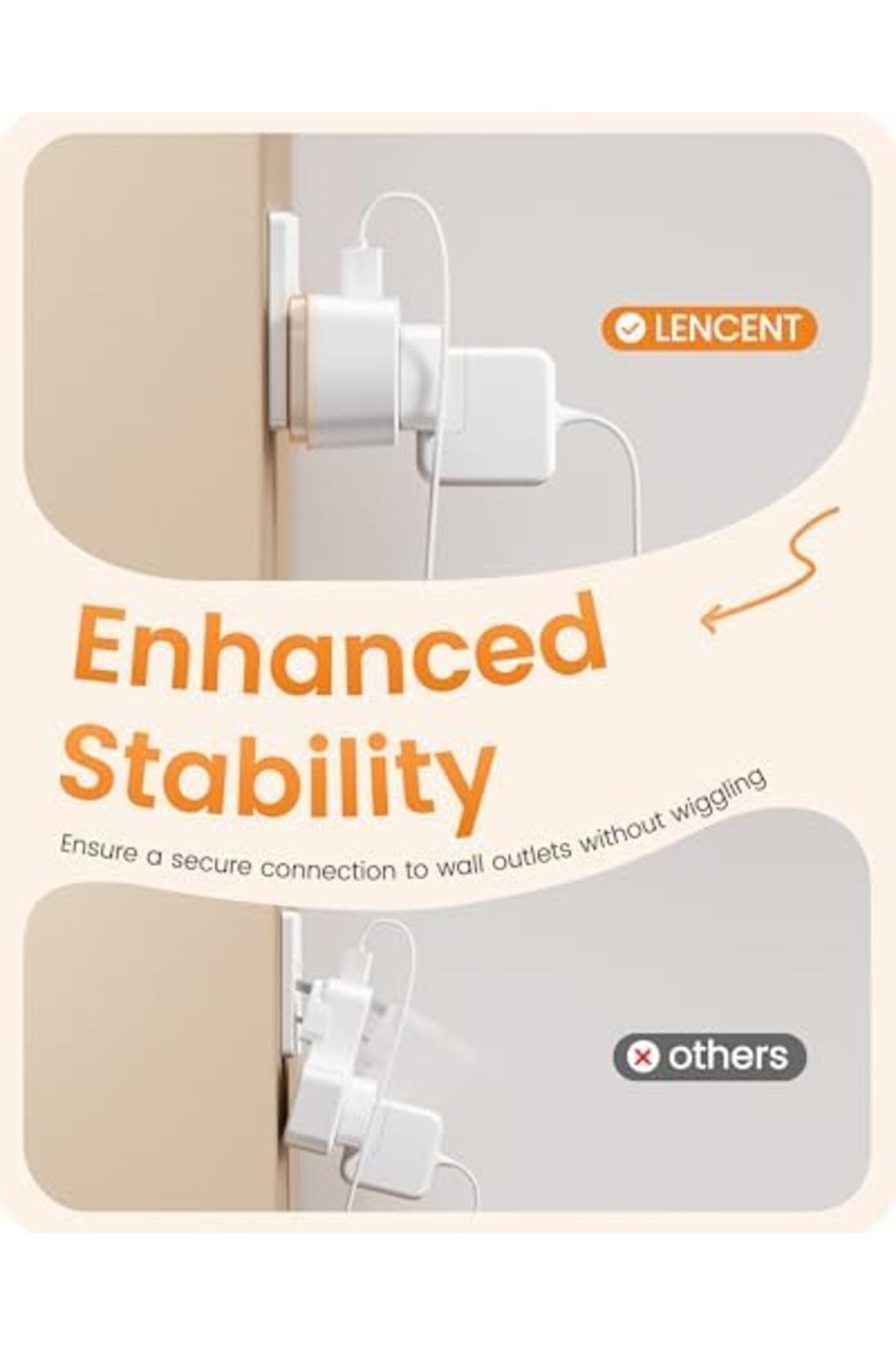 LENCENT-Plug Adapter with 3 USB (Included 1 USB-C), Double Wall Plug Extension, Multi Plug 2 Gang Ex 8