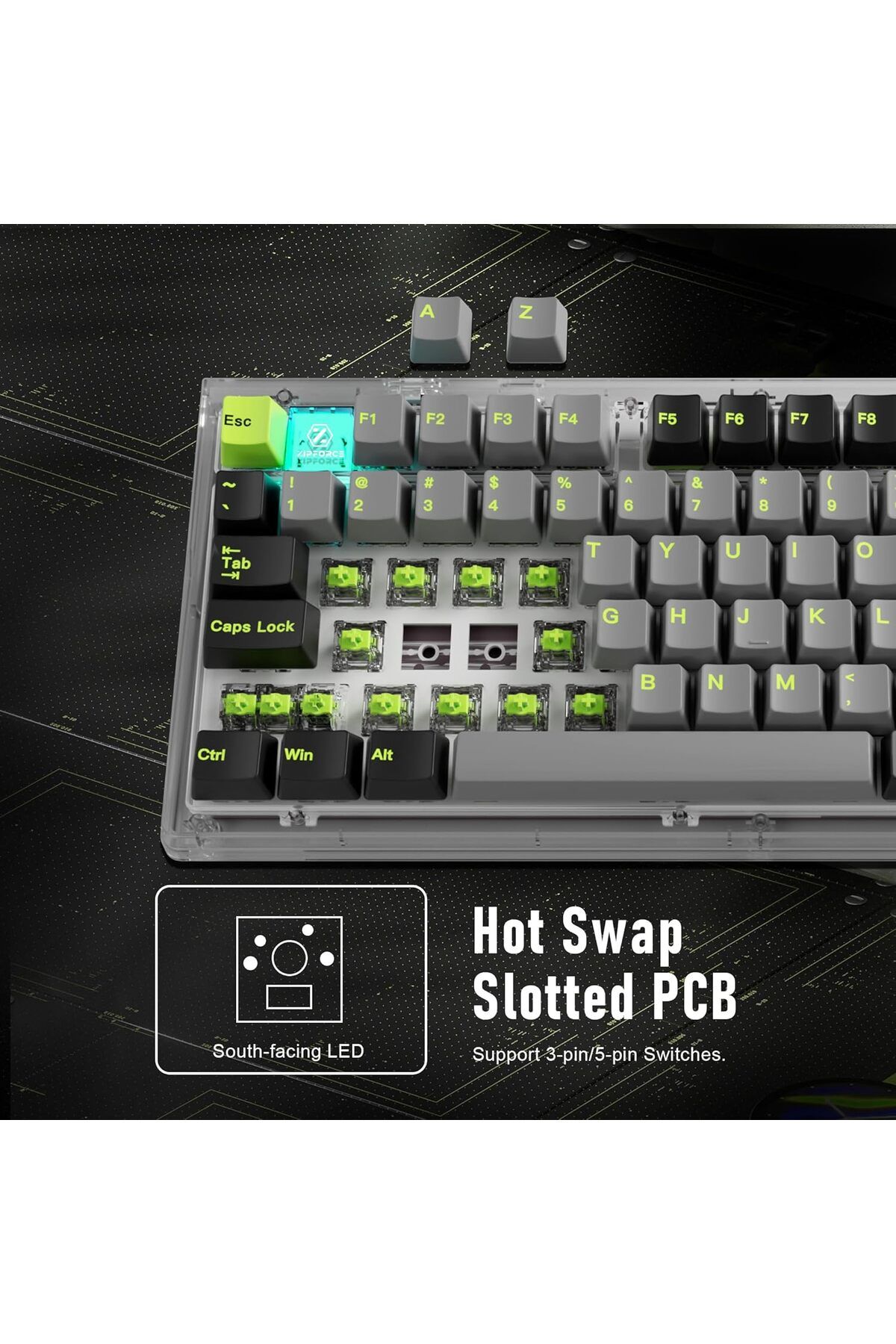 ZIPFORCE-Wireless Mechanical Keyboard, 81 Keys Hot Swappable Custom Keyboard with Knob, RGB Backlit, 7