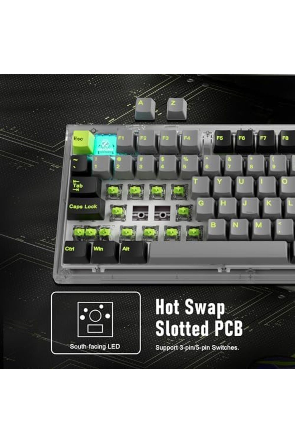 ZIPFORCE-Wireless Mechanical Keyboard, 81 Keys Hot Swappable Custom Keyboard with Knob, RGB Backlit, 8