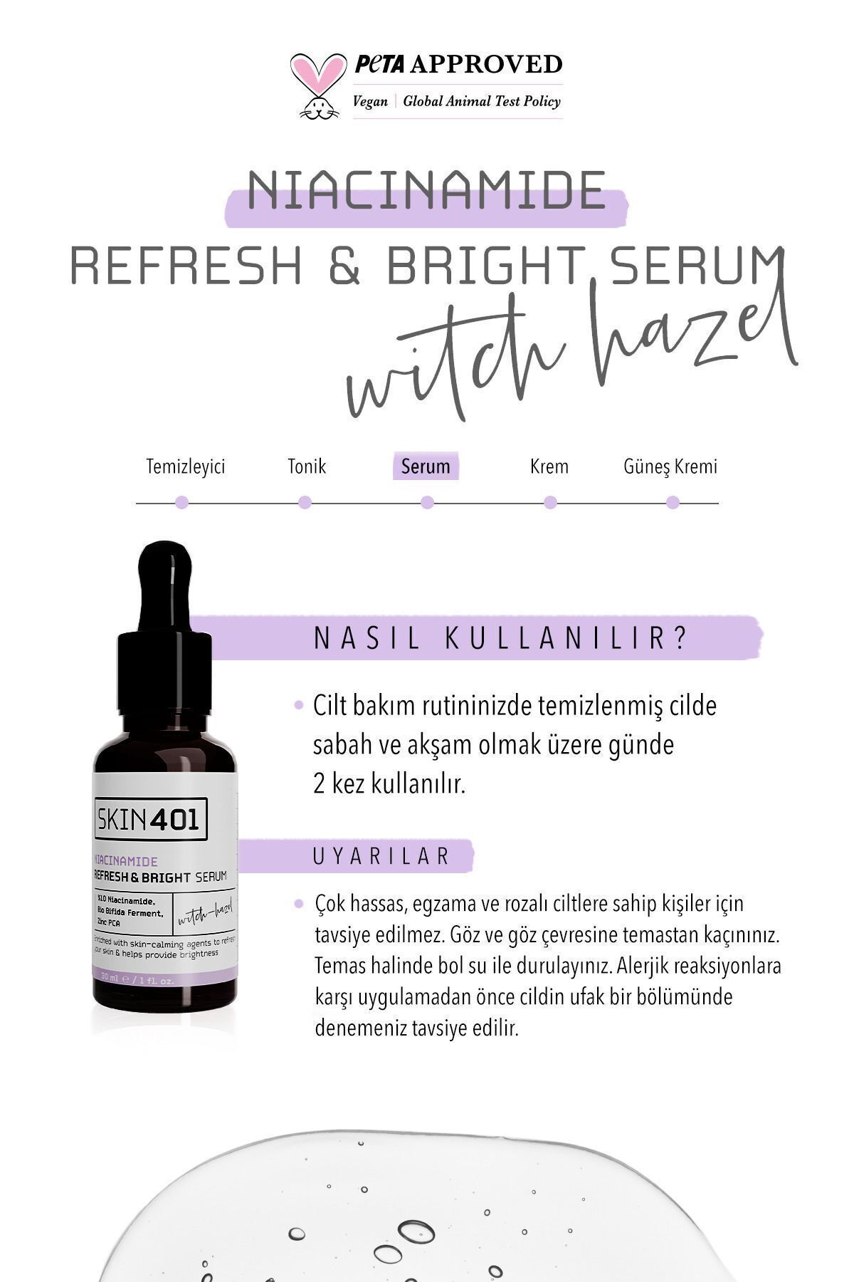 %10 Niacinamide Serum 30 ml – Gözenek Sıkılaştırıcı, Sebum Dengeleyici ve Aydınlatıcı — Skin401-107 — تصویر 5 از 5