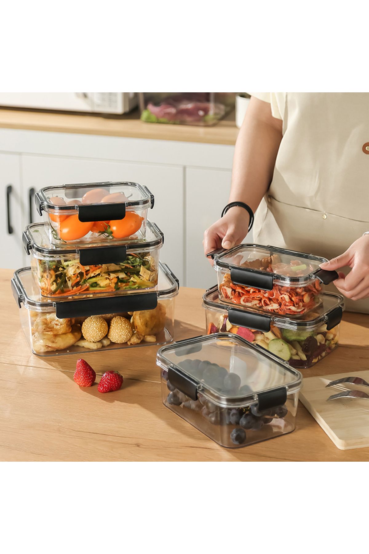 Generic-3 PCS Acrylic Food Storage Containers with Lids Airtight Locking, Ideal for Storing Food Container 7