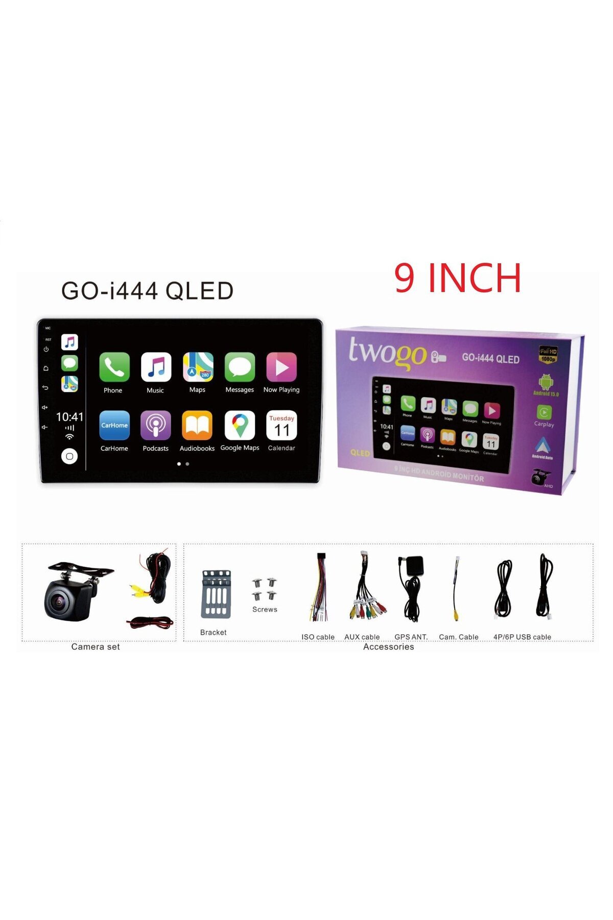 Twogo İ444 QLED 9 Inch Multimedya 2+64Gb Android 15 Carplay