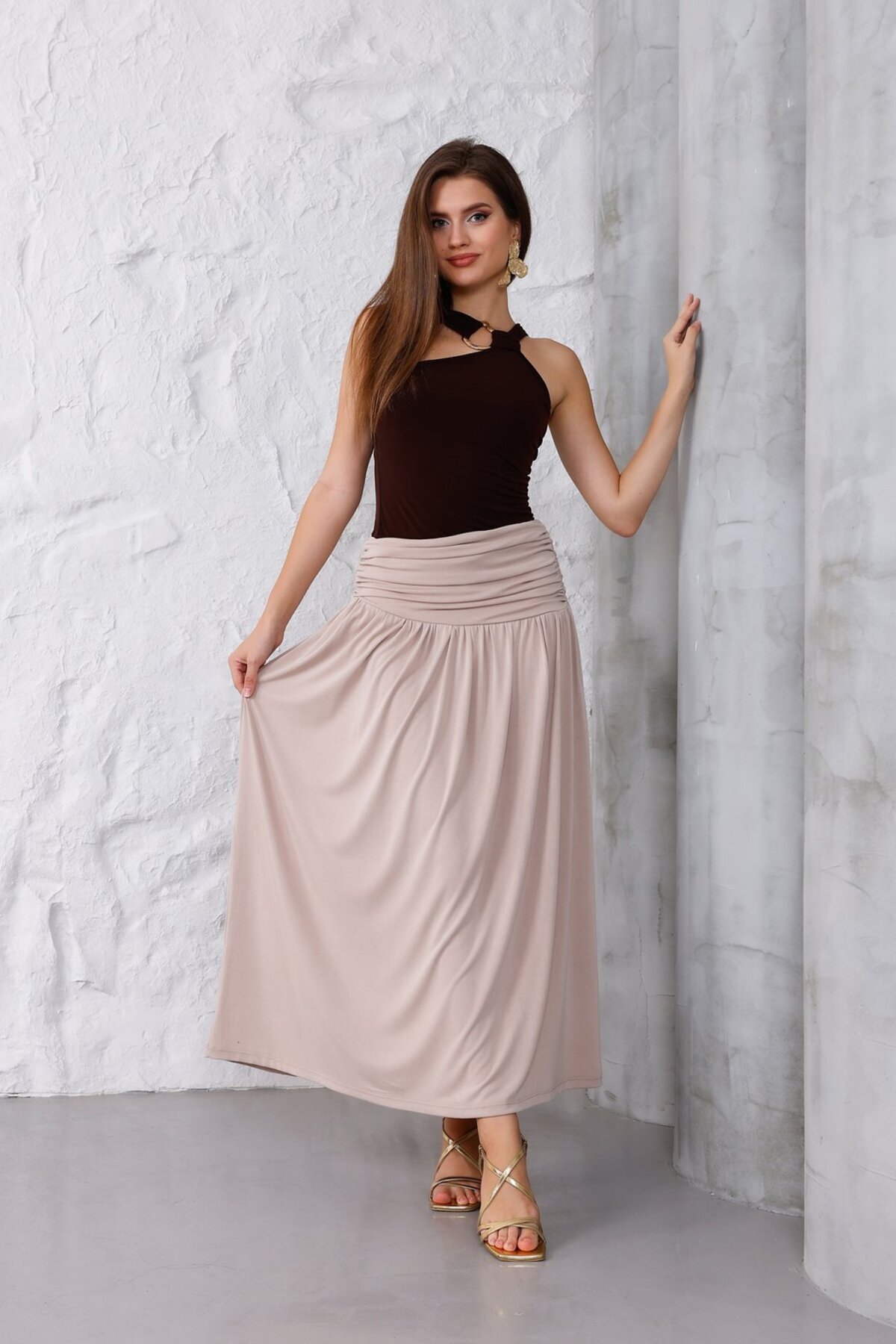 Pulli Collection-Modal Fabric Corsage Ecru Long Skirt 6