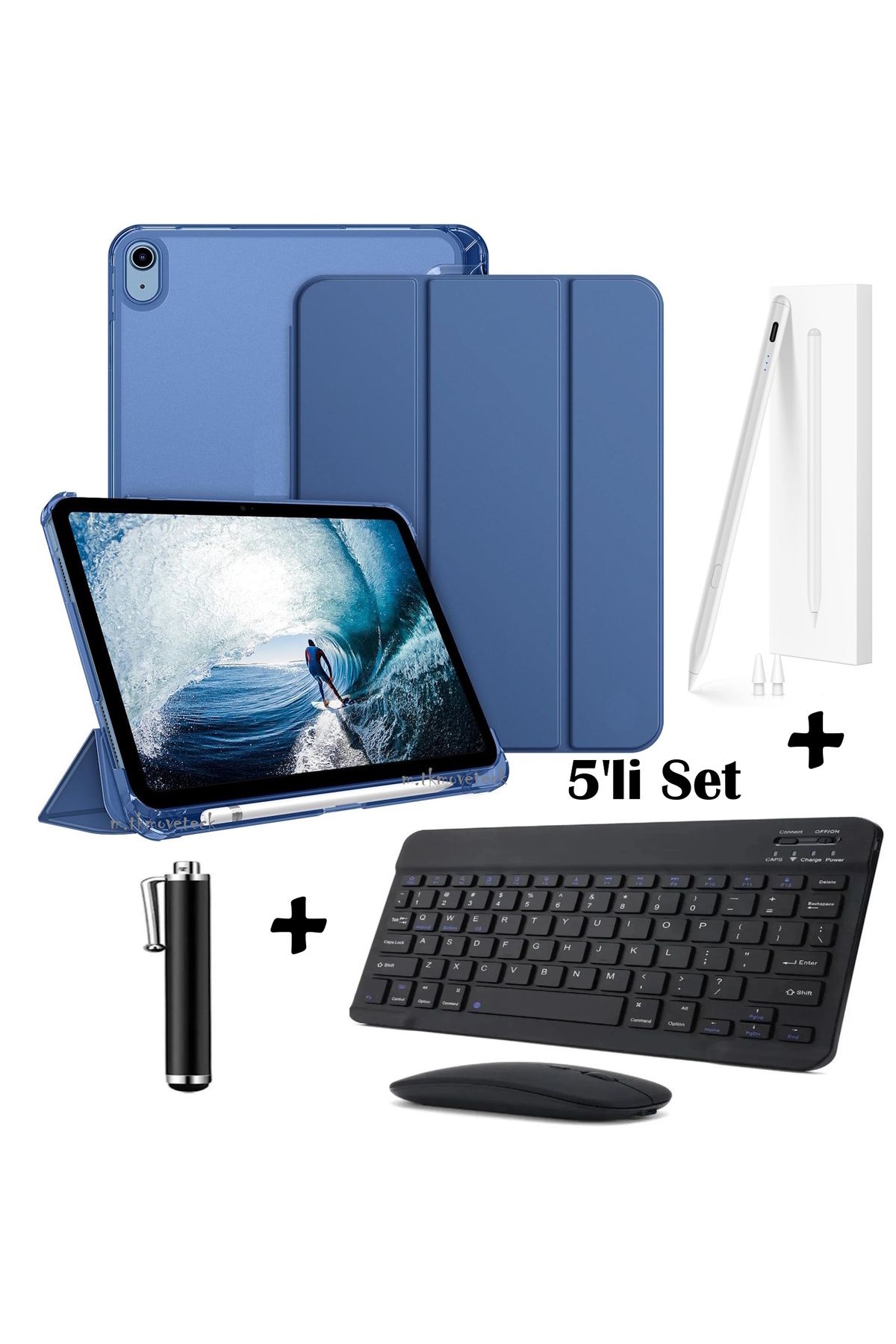 m.tk moveteck-iPad 11Th Generation A16 /10. Generation 10.9 Compatible Flip Case + Keyboard Mause with Bluetooth + Palm Red Pen 1