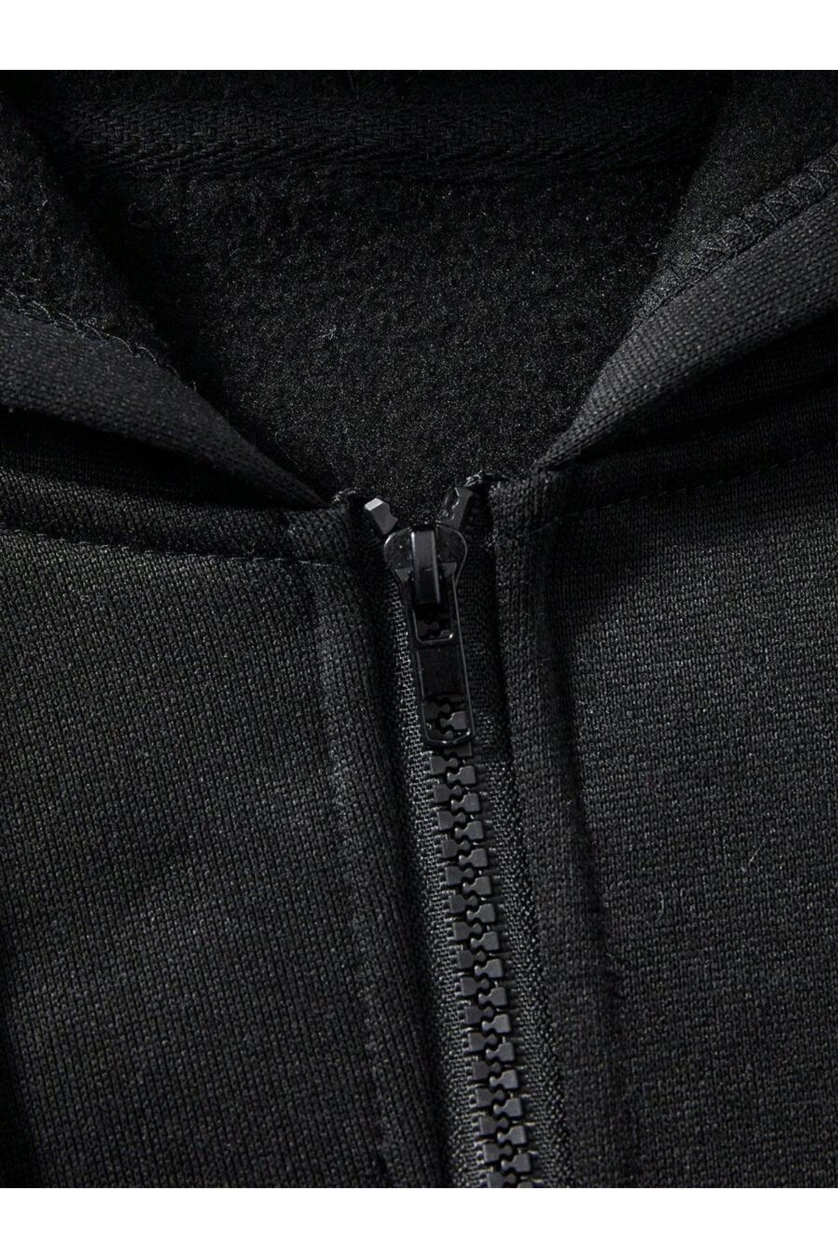 Deep sense  Erkek Siyah Kapüşonlu Fermuarlı Oversize Sweatshirt Kışlık Okul Hırkası Şardonlu Baskılı - Görsel 4