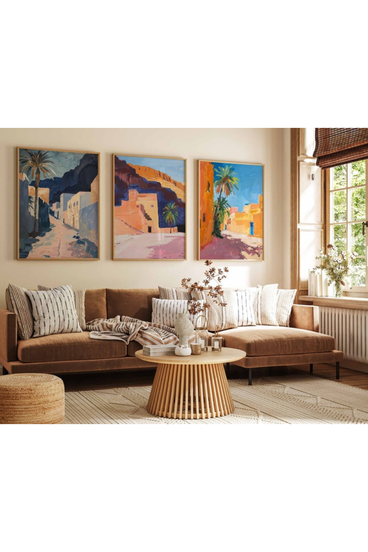 Nuqta-Three canvas paintings - a colorful impressionistic design of Najdi nature and architecture 3
