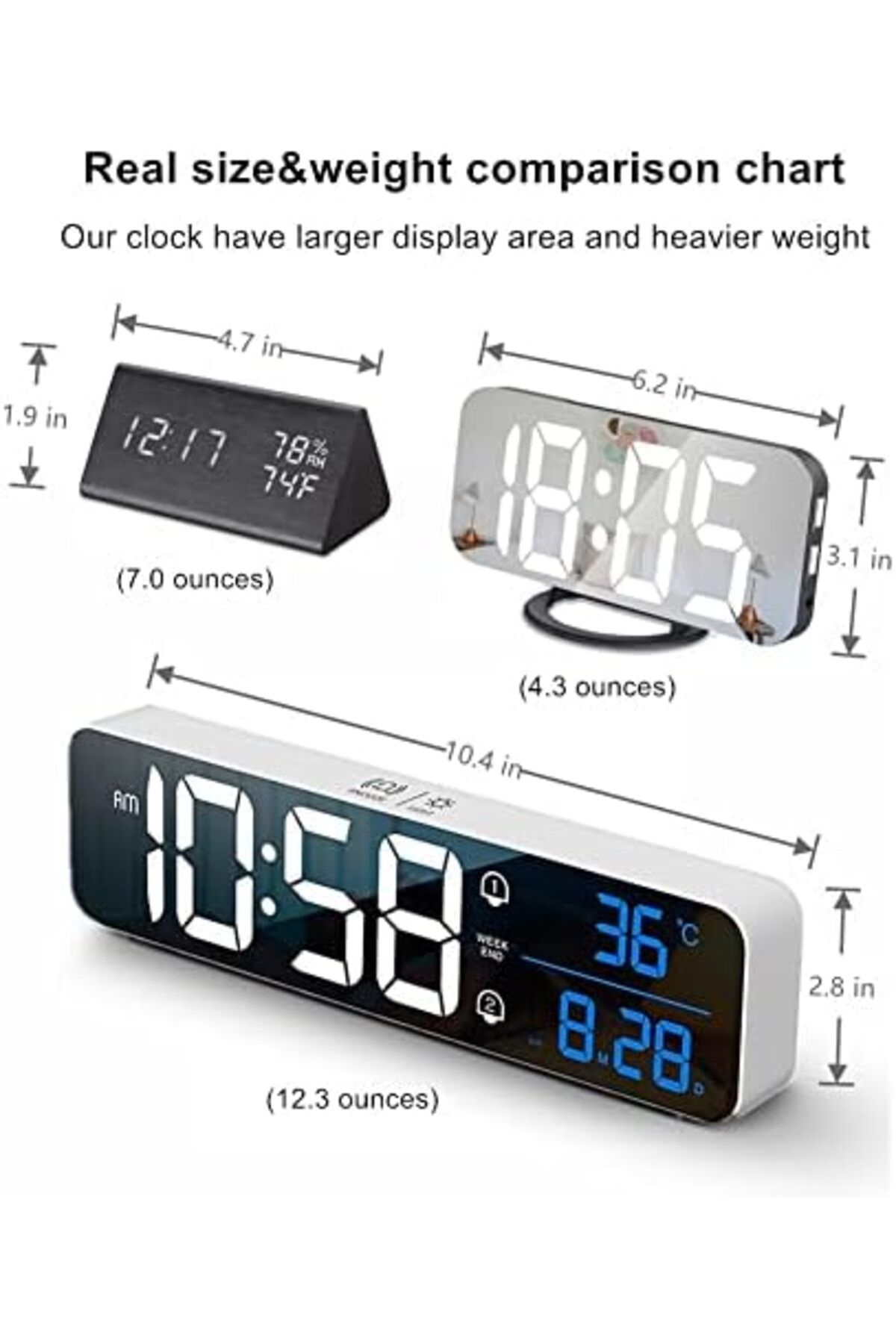 Jiffy-Digital Clock, Digital Clock Large Display, LED Digital Alarm Clock for Living Room, Rechargeable, S 5