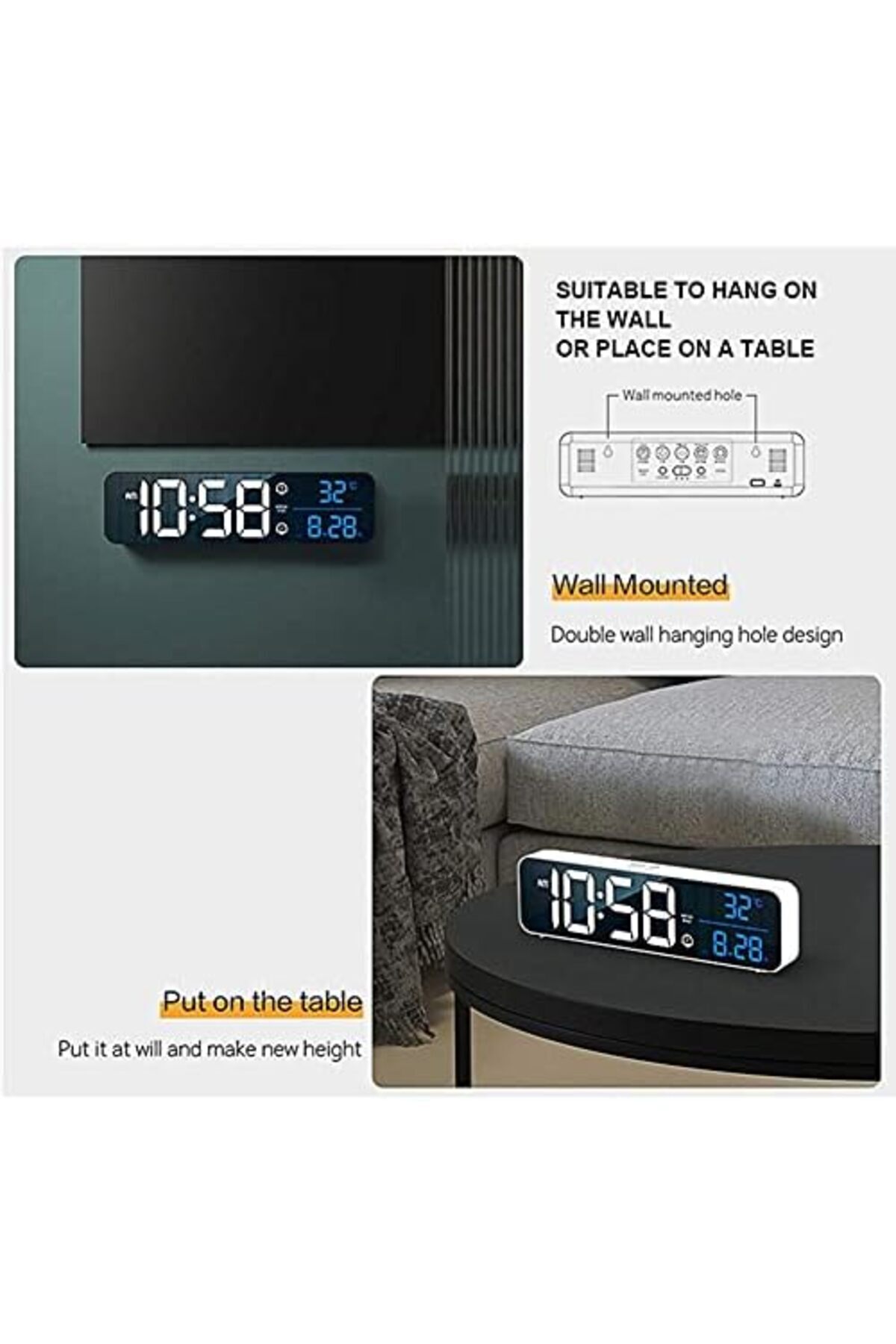 Jiffy-Digital Clock, Digital Clock Large Display, LED Digital Alarm Clock for Living Room, Rechargeable, S 6