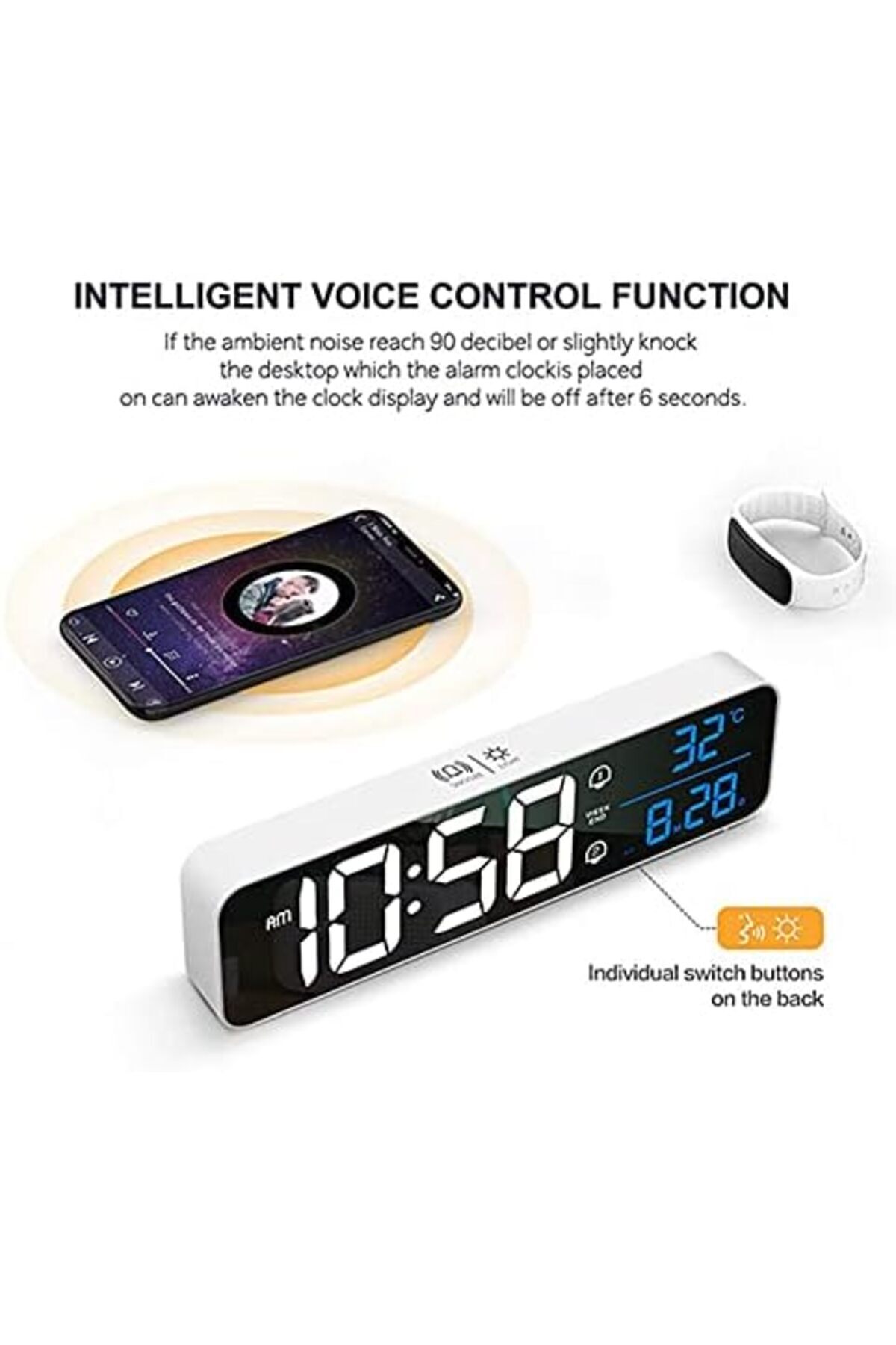 Jiffy-Digital Clock, Digital Clock Large Display, LED Digital Alarm Clock for Living Room, Rechargeable, S 3