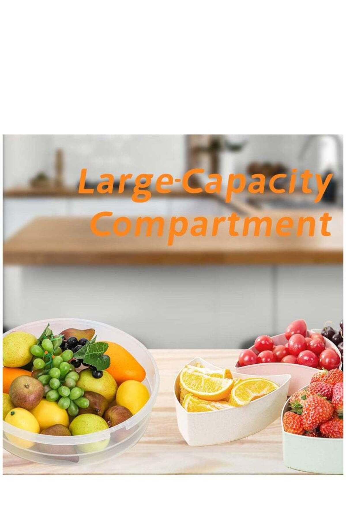 COOYA-31X31X7.5 cm Round Clear Organiser,5 Colourful Divider Boxes,with Lid and Handle,Half-Open Lid 5