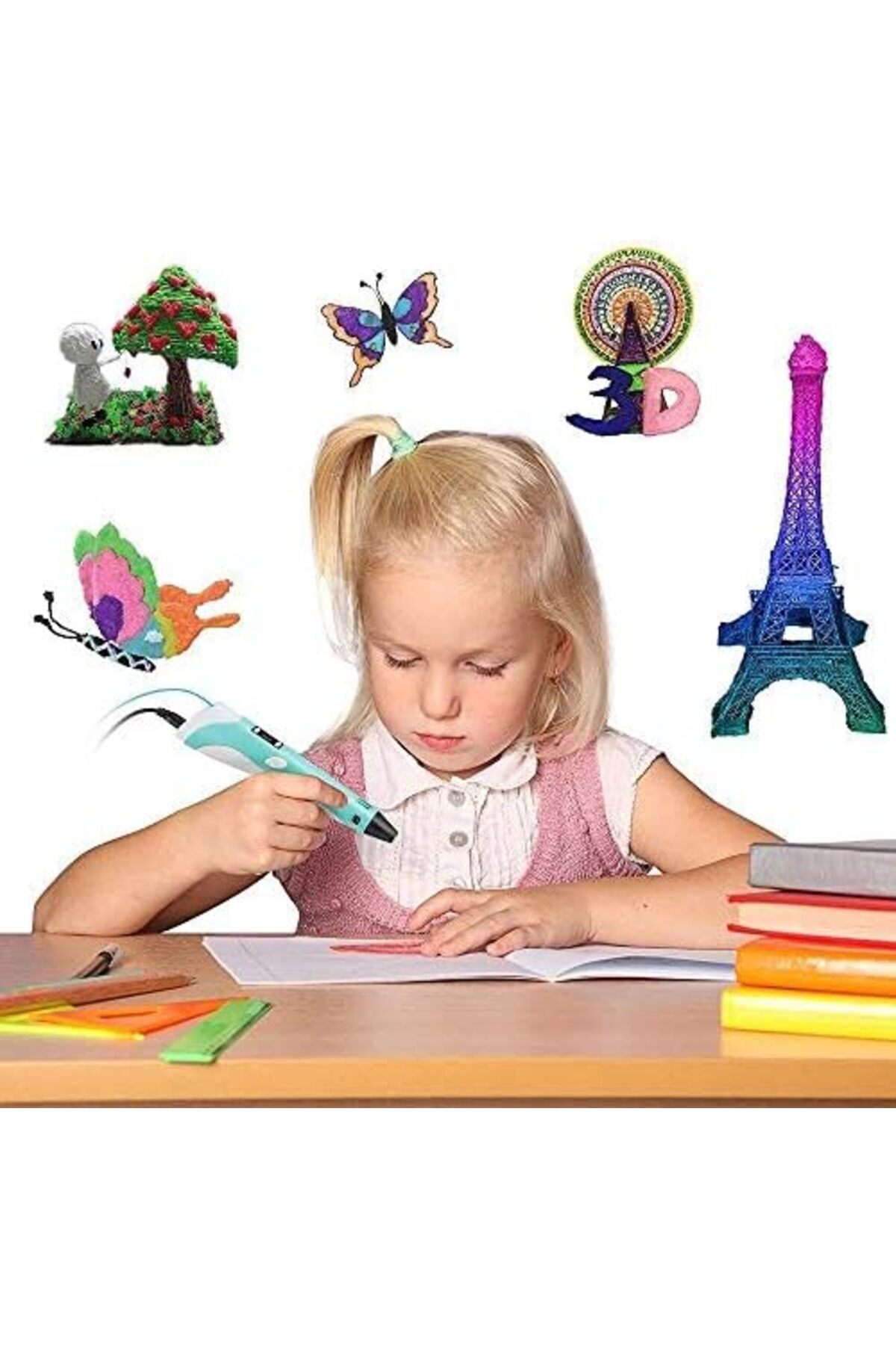 قلم پرینتر ترسیم سه‌بعدی ارتقا یافته با صفحه نمایش LCD و فیلامنت PLA/ABS ۱.۷۵ میلی‌متری (۳ رنگ و ۳ متر)