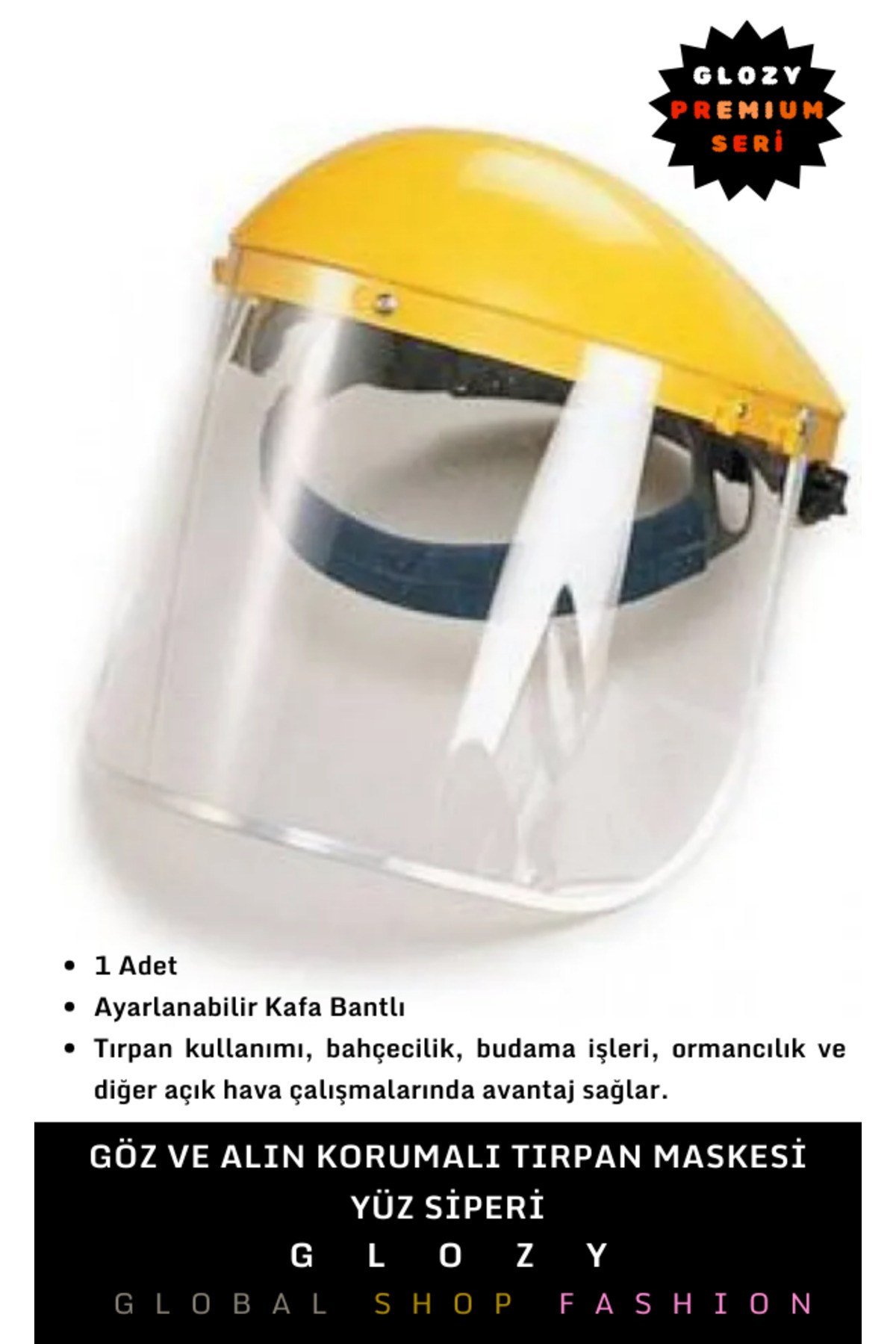 GLOZY Premium Seri Tırpan Çim Biçme Bahçe Bakımı İçin Profesyonel Yüz Göz ve Alın Koruması Tırpan Maskesi