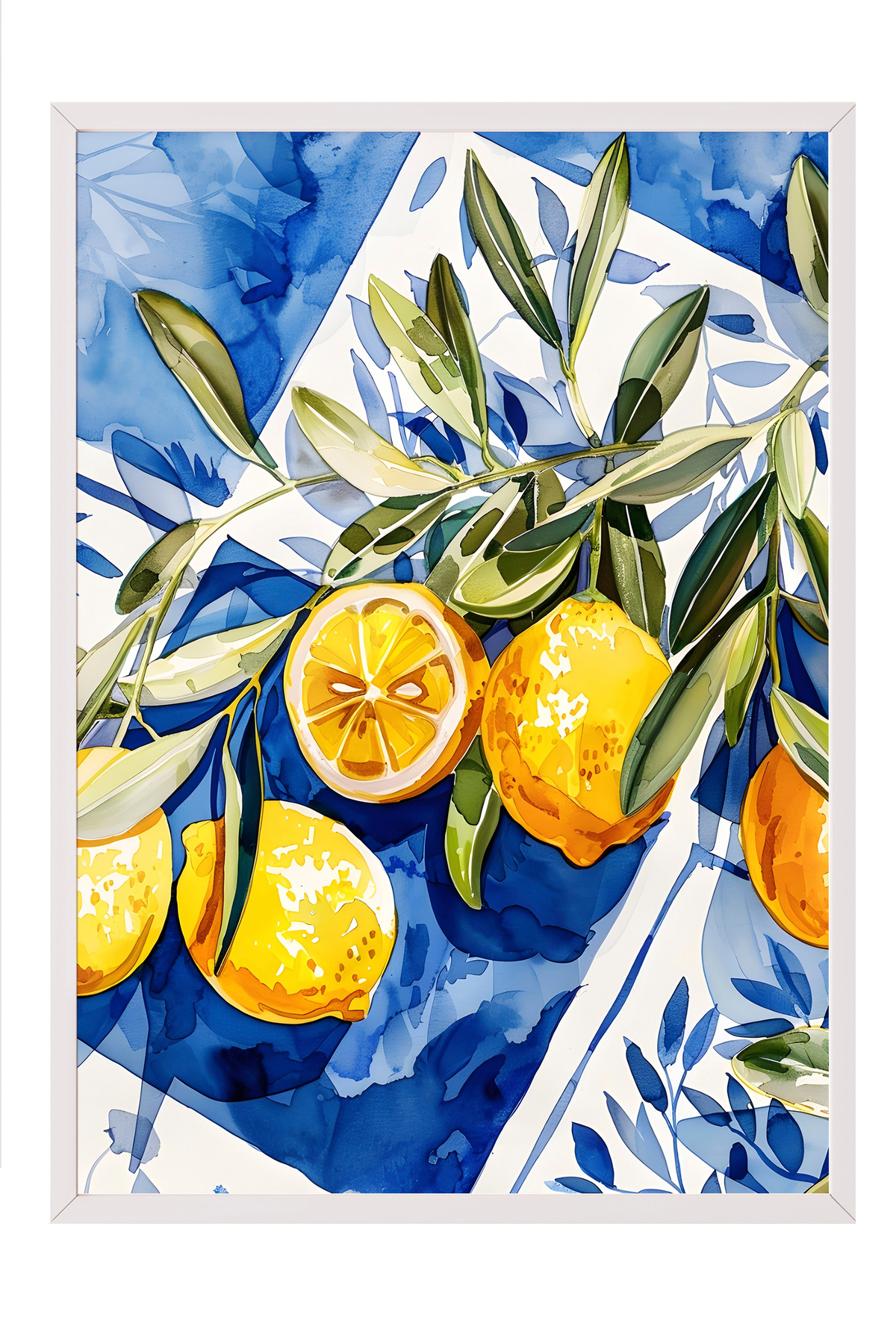 White Framed Painting, Lemon Branches, Kitchen Decor Poster No: 112022