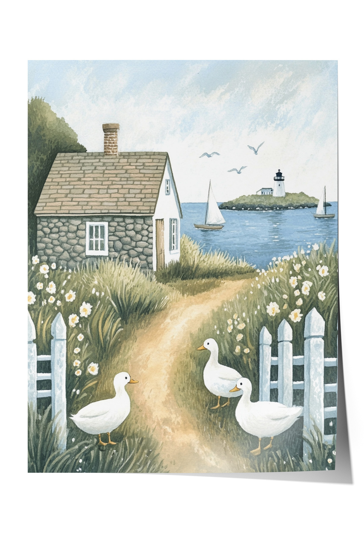 Frameless Poster, Rural Village House Illustration, Living Room Decor Poster No: 111430