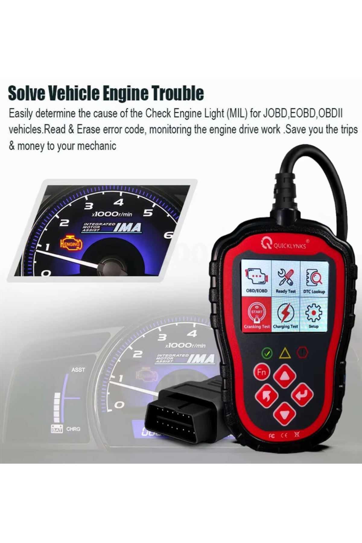 TECHSTAR-QUICKLYNKS T41 Professional OBD2 Car Tester, with Error Code Reader, Engine Diagnosis 12