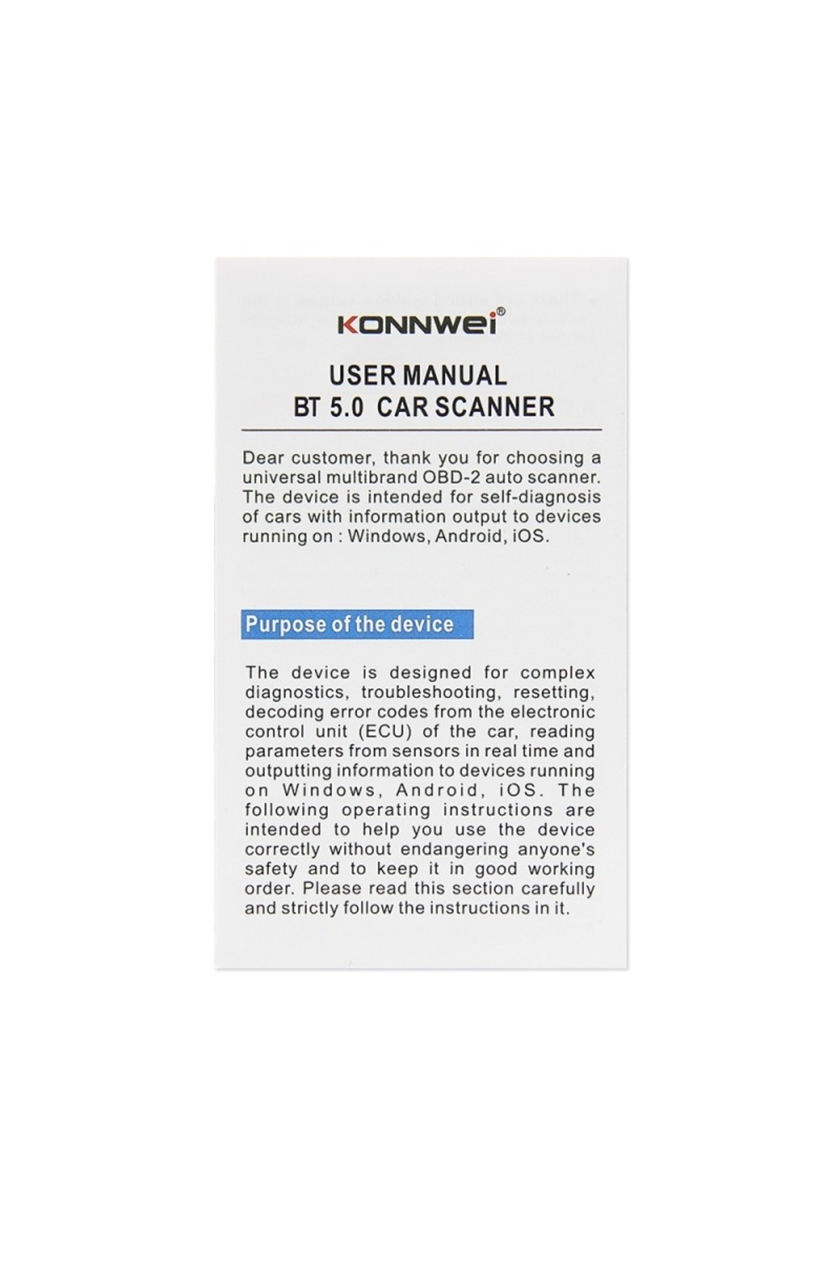 KONNWEİ-Car Scan and Diagnostic Tool, KW902, Mini ELM327, Bluetooth 5.0, OBD2, Compatible with 6