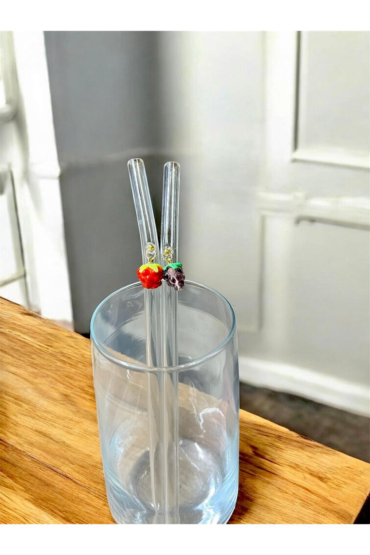 Cam 2li Çharmlı Meyve Figürleri Pipet Seti