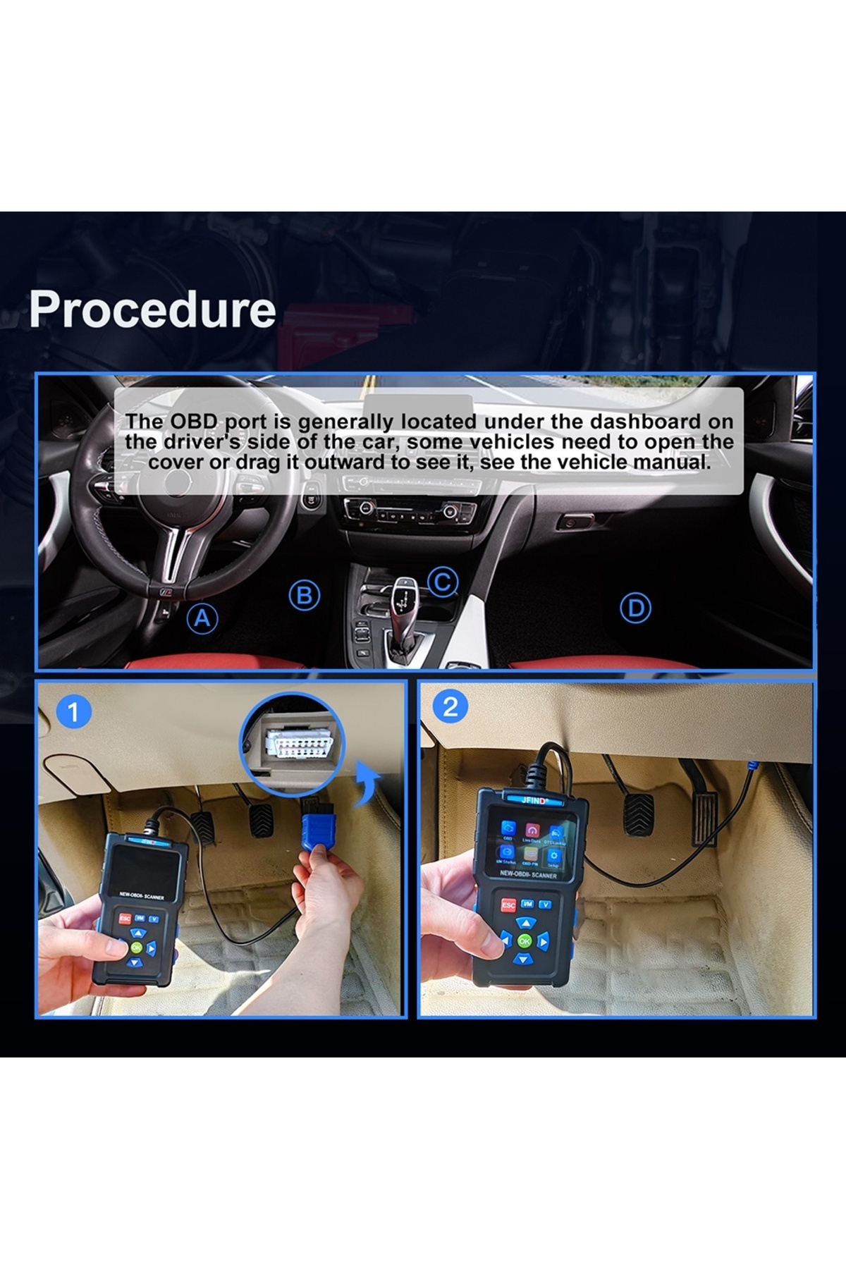 JFIND-JF700 Universal OBD2 Scanner, Engine Trouble Code Reader, CAN Diagnostic Tool for All OBDII 8
