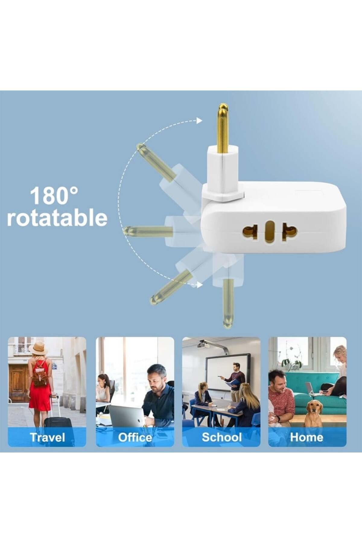 TECHSTAR-® TS-A3 Triple Plug Adapter for Socket with 180° Rotation, 250V, 10A, EU/US Compatible, 4