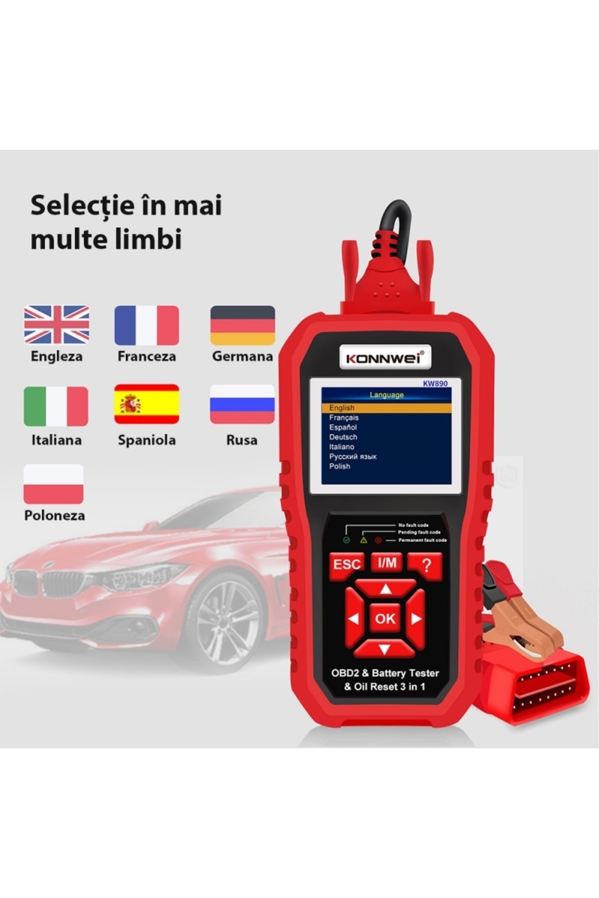 KONNWEİ-Car Diagnostic and Scan Tool, KW890, OBD2, 2.8 Inch Display, Read and Clear Engine Fault 9