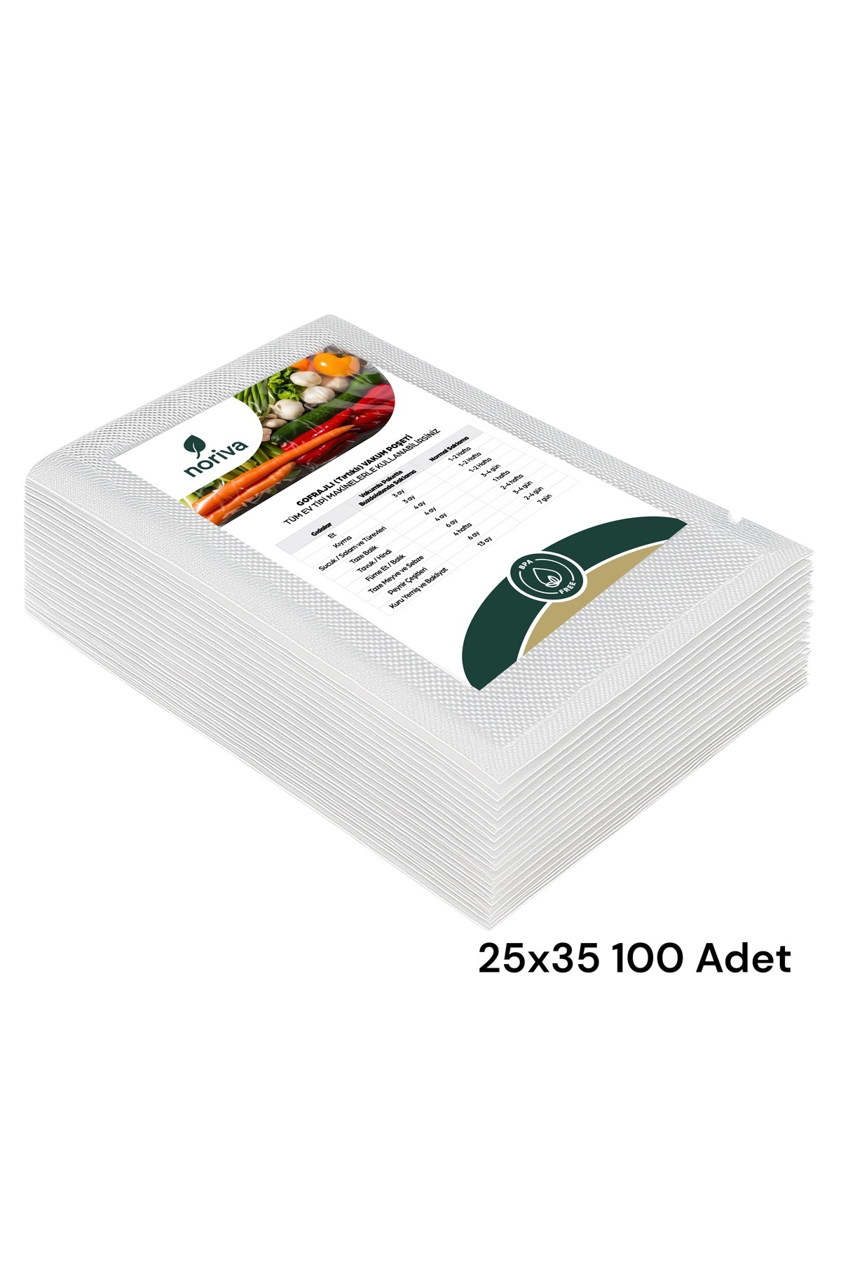 Noriva 25x35 Ev Tipi Tırtıklı Vakum Makinesi Poşeti 100 Adet