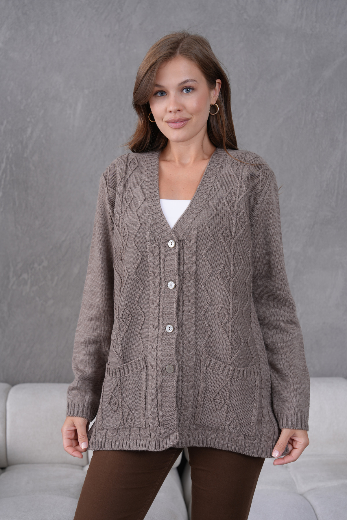 Lamierra  Kadın Anne Triko Cep detaylı Yün Hırka - Görsel 6