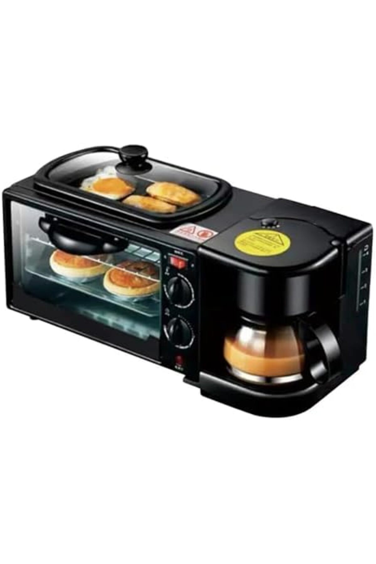 Generic-MIRHA 3-in-1 Multifunctional Breakfast Maker: 1250W with Drip Coffee Machine, Oven, and Top Tray for 1