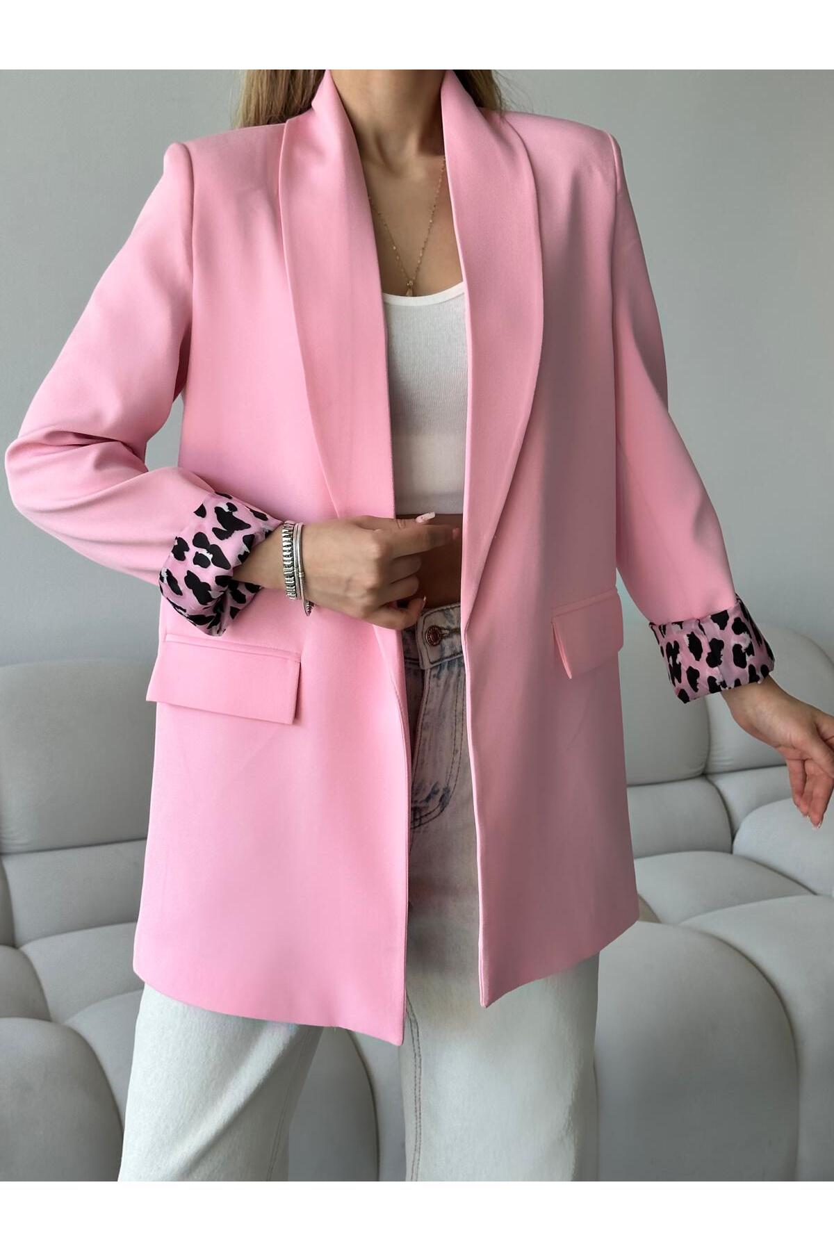 vesantia Жіночий блейзер з підкладкою з тканини Dabıl в леопардовому візерунк...