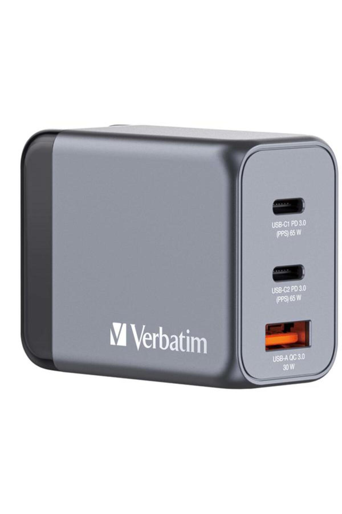 Verbatim-GNC-65 Network Charger, 65 W, 2 x USB Type-C, 1 x USB-A EU/UK/US (Black/Grey) 1