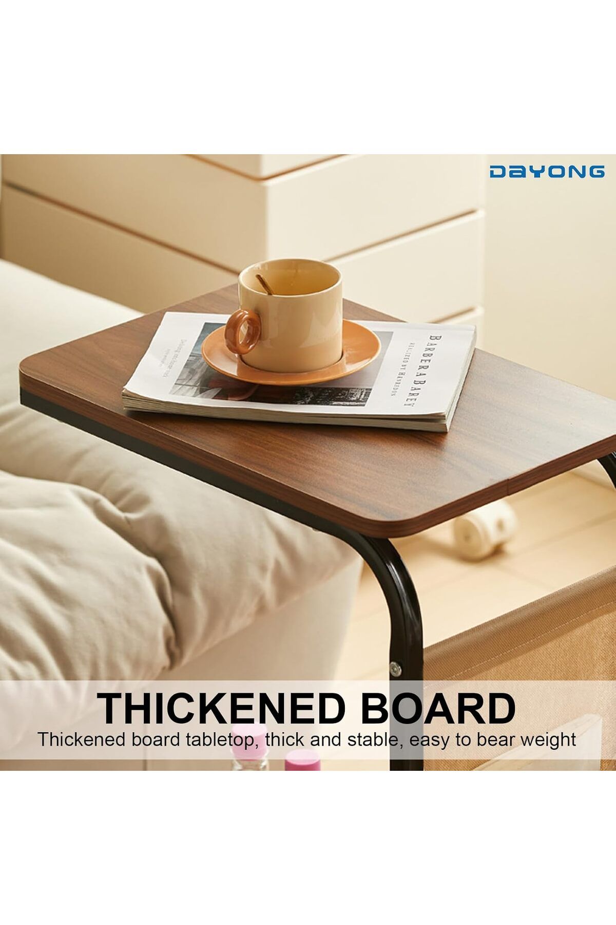 Türkiye-C Shaped End Table,Movable Side Table Coffee Table Sofa Table with Wheels and Storage Bag for Small 5