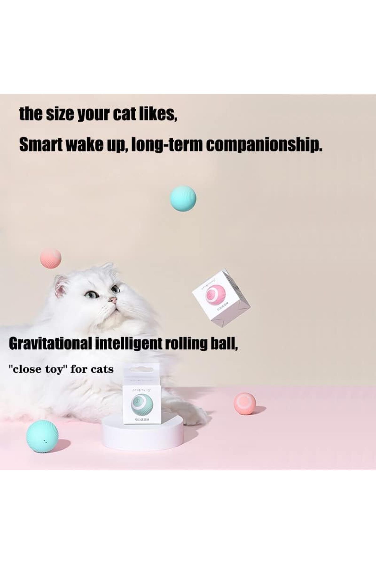 NECOMI-Interactive Smart Cat Ball, Automatic Cat Toys with LED Light, 360° Rotating Smart Kitten To 3