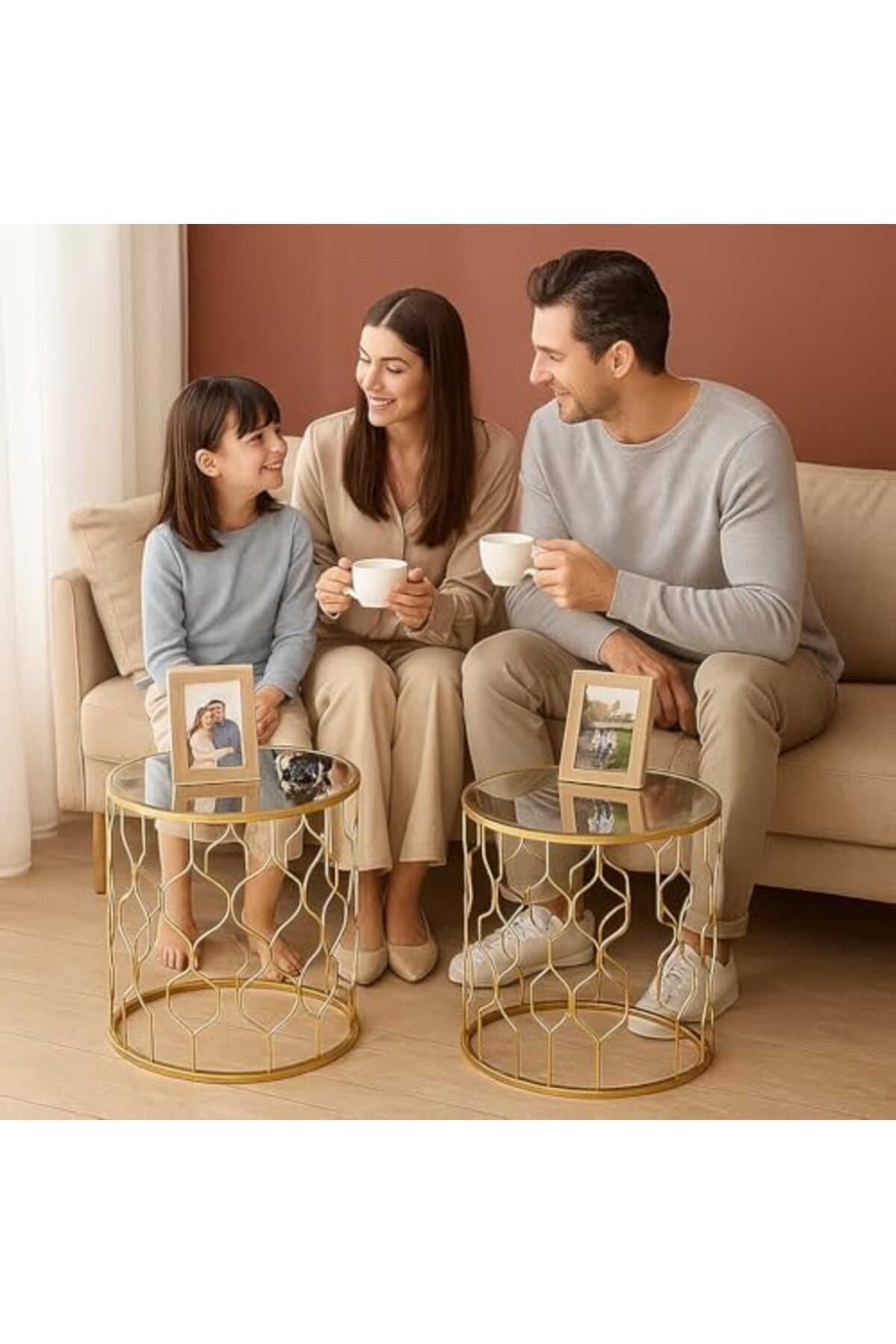 genric-FFD Reflective Nested Side Tables (Set of 2) - Golden Metal Frame Coffee Tables 6