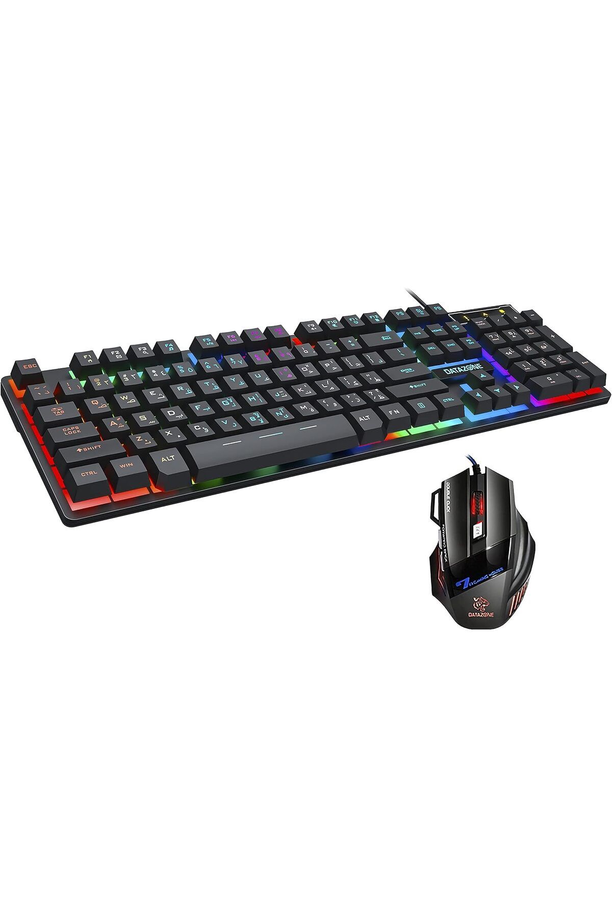 Datazone-Gaming Keyboard And Mouse Combo Backlit Arabic, Wired Usb Keyboard 104 Keys, 7 Buttons Gami 1