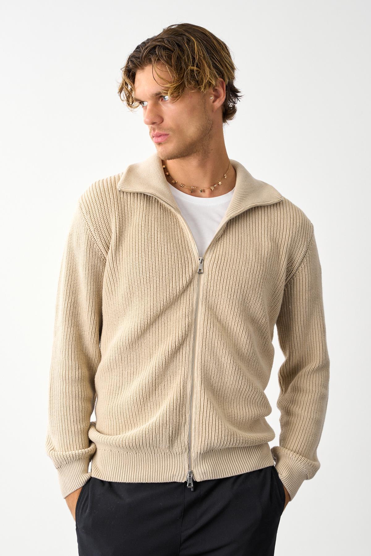 odelon  Erkek Regular Fit Selanik Örgü Pamuklu Fermuarlı Taş Triko Hırka - Görsel 4