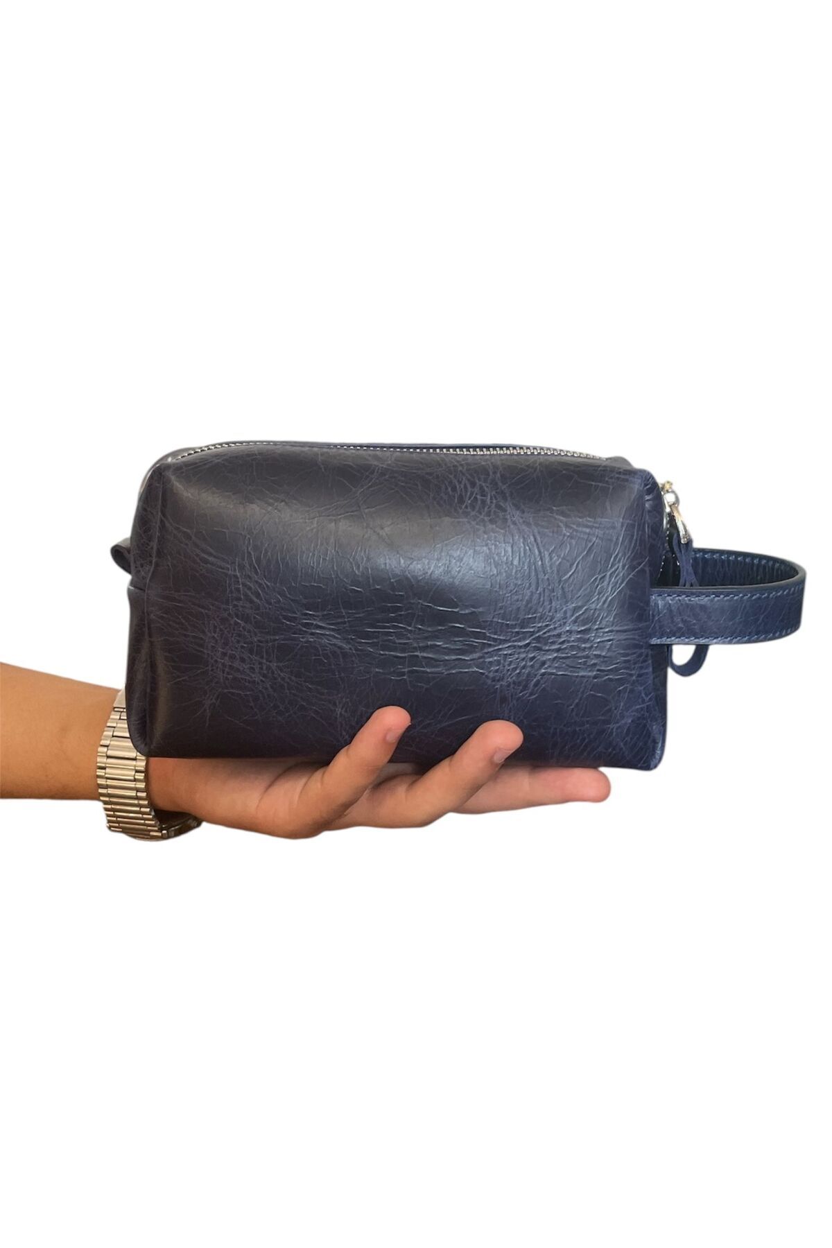 SANAT UNİSEX Hakiki Deri Portföy Clutch şık ve nazik Traş Kozmetik Bakım Ve Günlük El Çantası 19X9X10 görsel 3