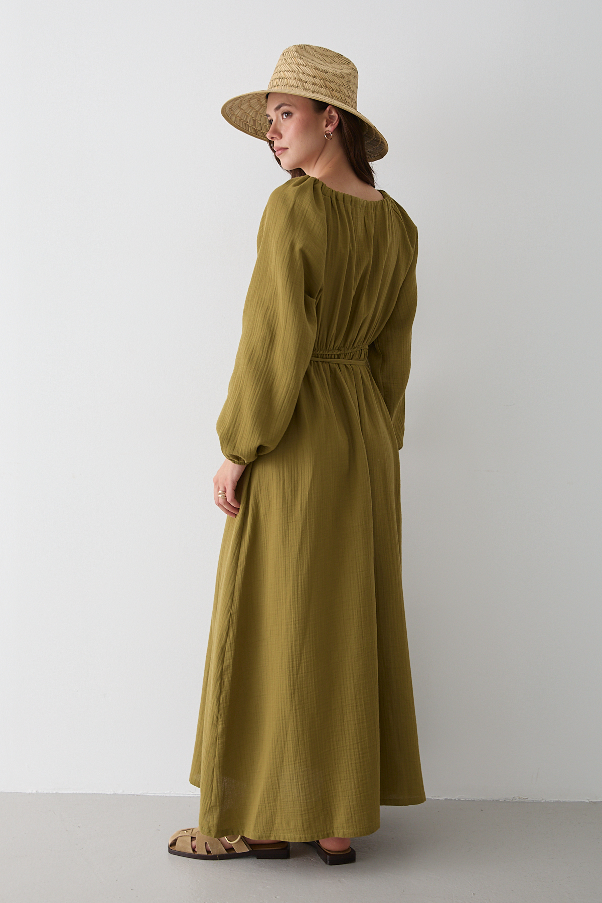 Laluvia  Haki Bağlama Detaylı Müslin Elbise - 2004 - Görsel 7
