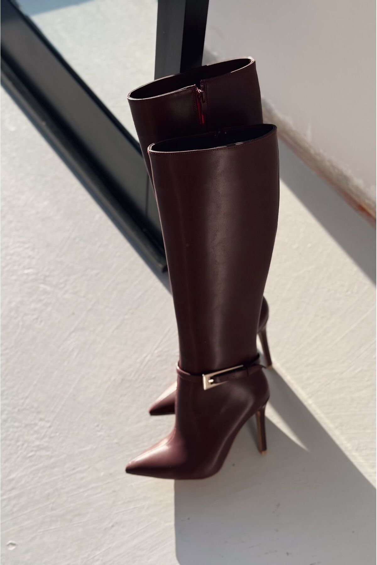 I Love Shoes Eswod Mat Deri Toka Detaylı Bordo Kadın Çizme görsel 3