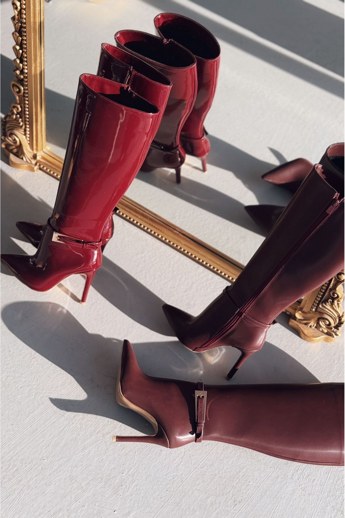 I Love Shoes Eswod Mat Deri Toka Detaylı Bordo Kadın Çizme görsel 4