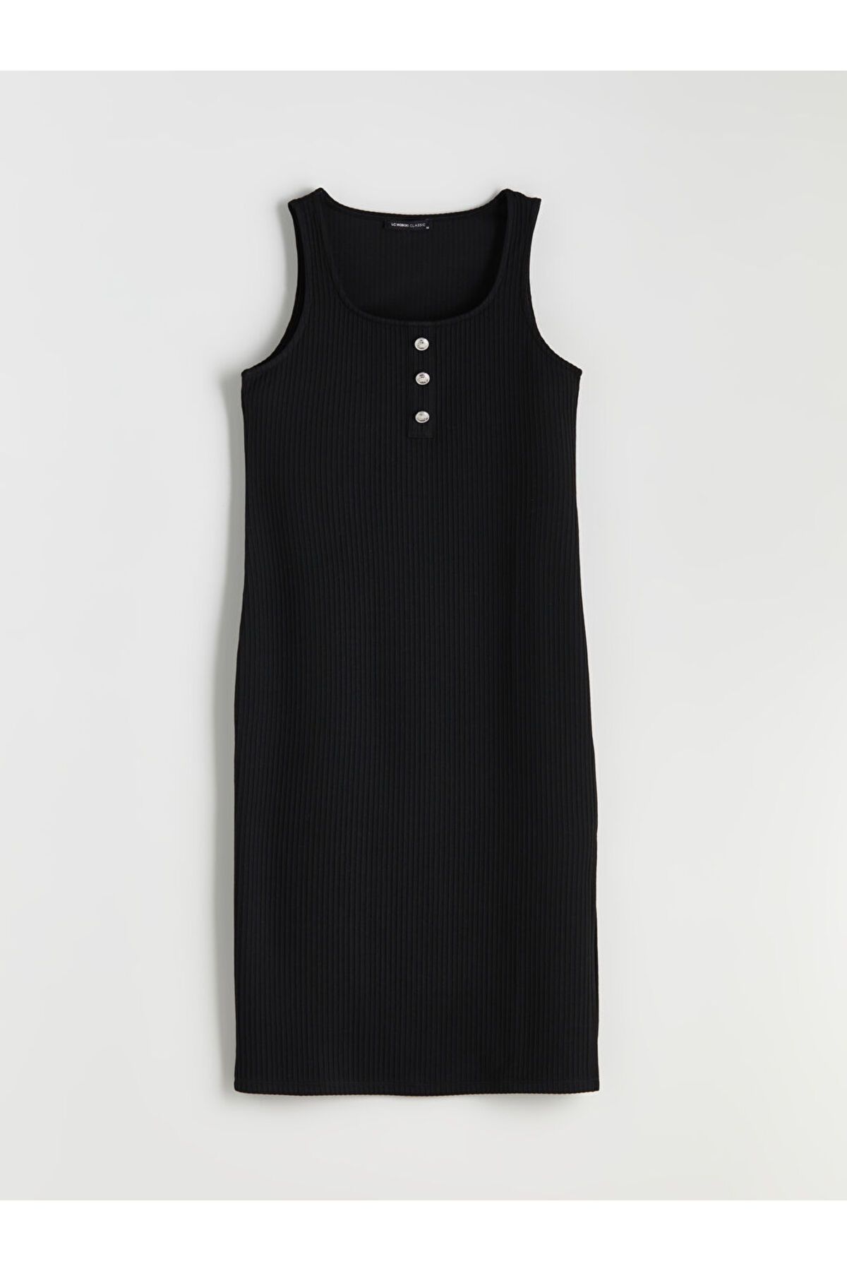Siyah U Yaka Fitilli Bodycon Elbise