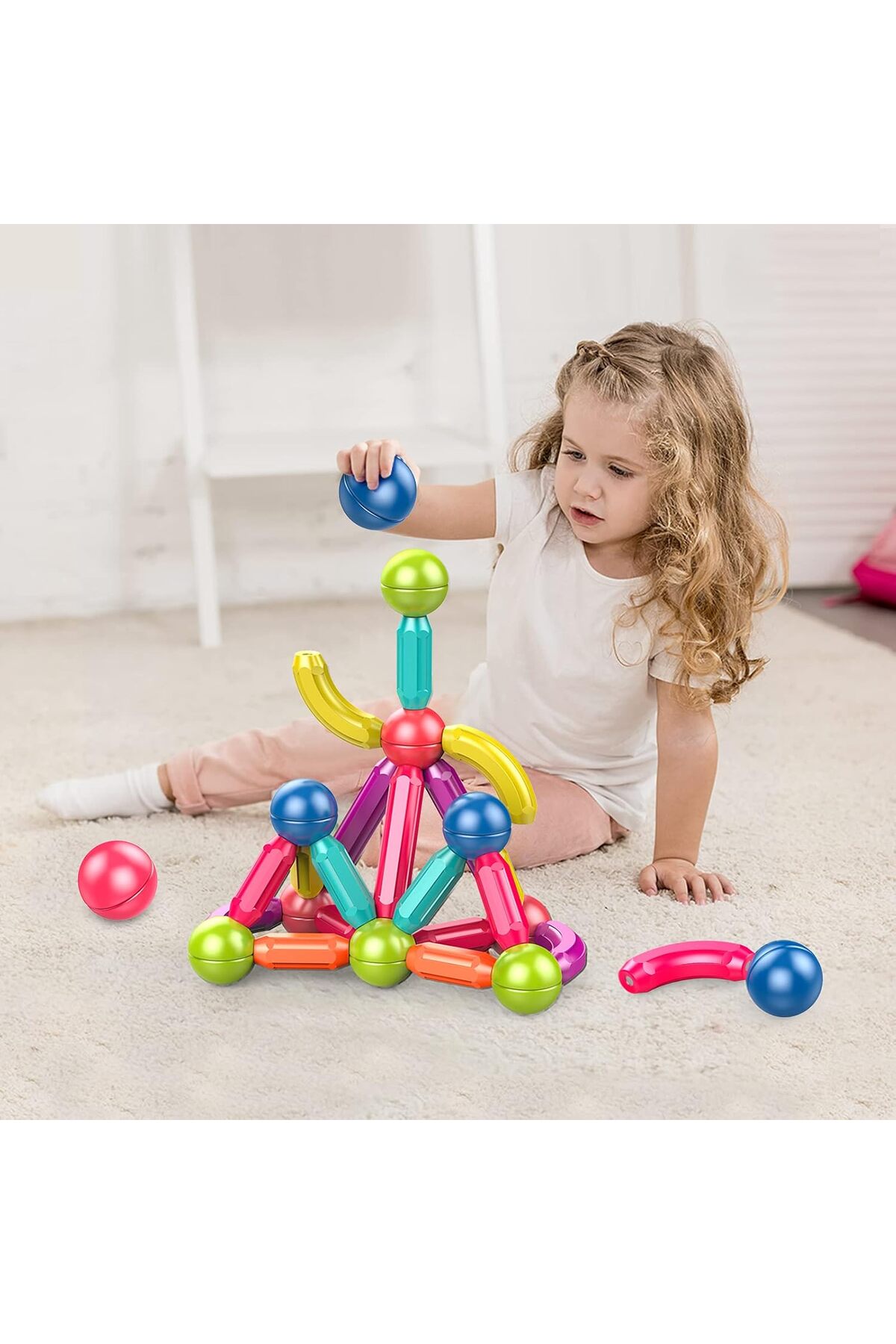 مجموعه ساختنی چسبانک و توپ‌های مغناطیسی ۳۷ تکه – اسباب‌بازی‌های آموزشی ساختنی STEM برای کودکان