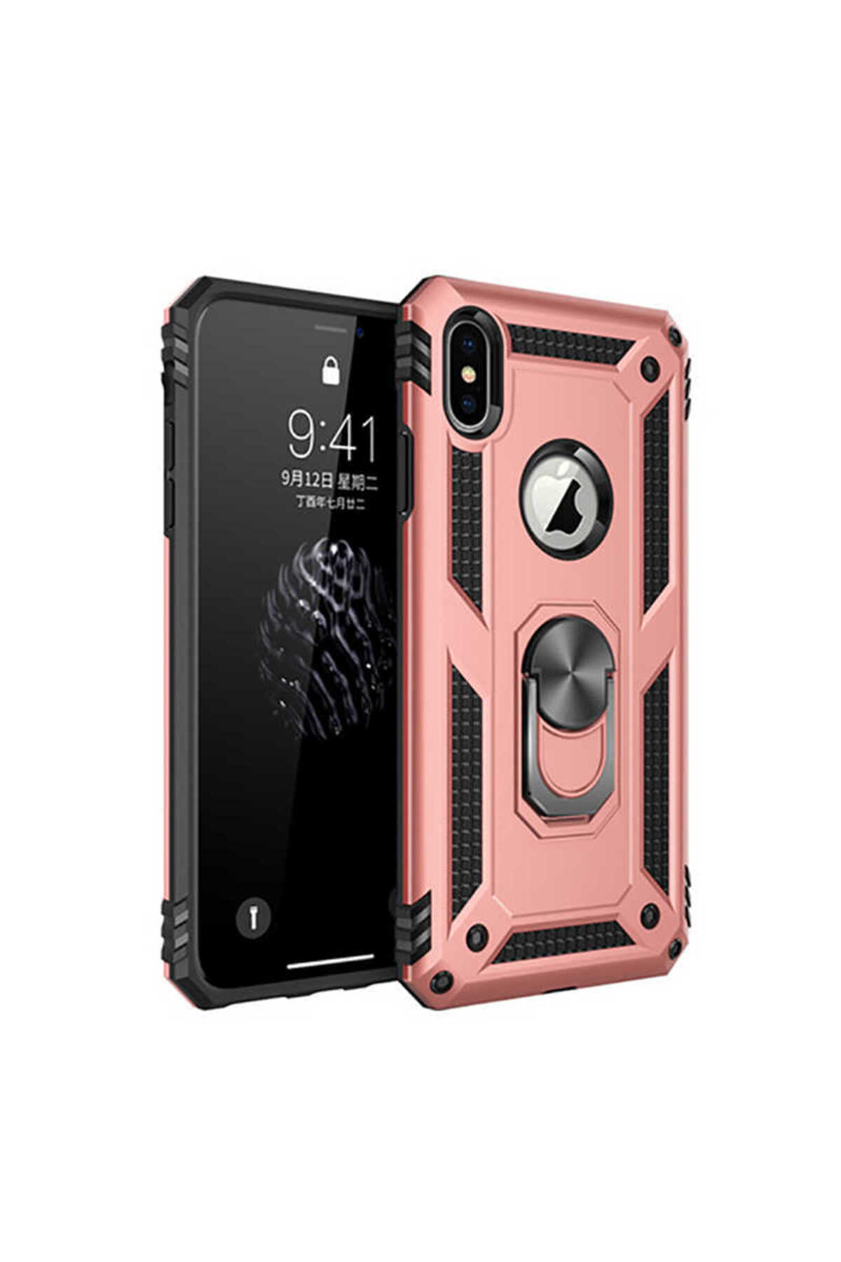 Apple iPhone X Case Hard Army Tank Multilayer PC Holder Stand with Ring