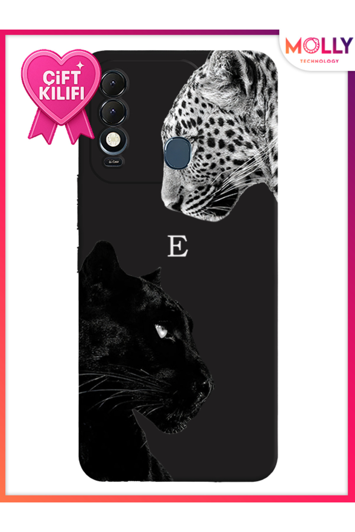 Molly-Black E-Letter Fingerheart Pattern Silicone Case for Tecno Spark 8t 1