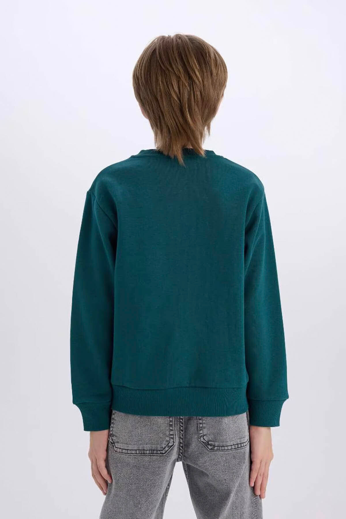 すのすと Defacto Bisiklet Yaka Baskılı Yeşil Erkek Çocuk Sweatshirt D3036A8