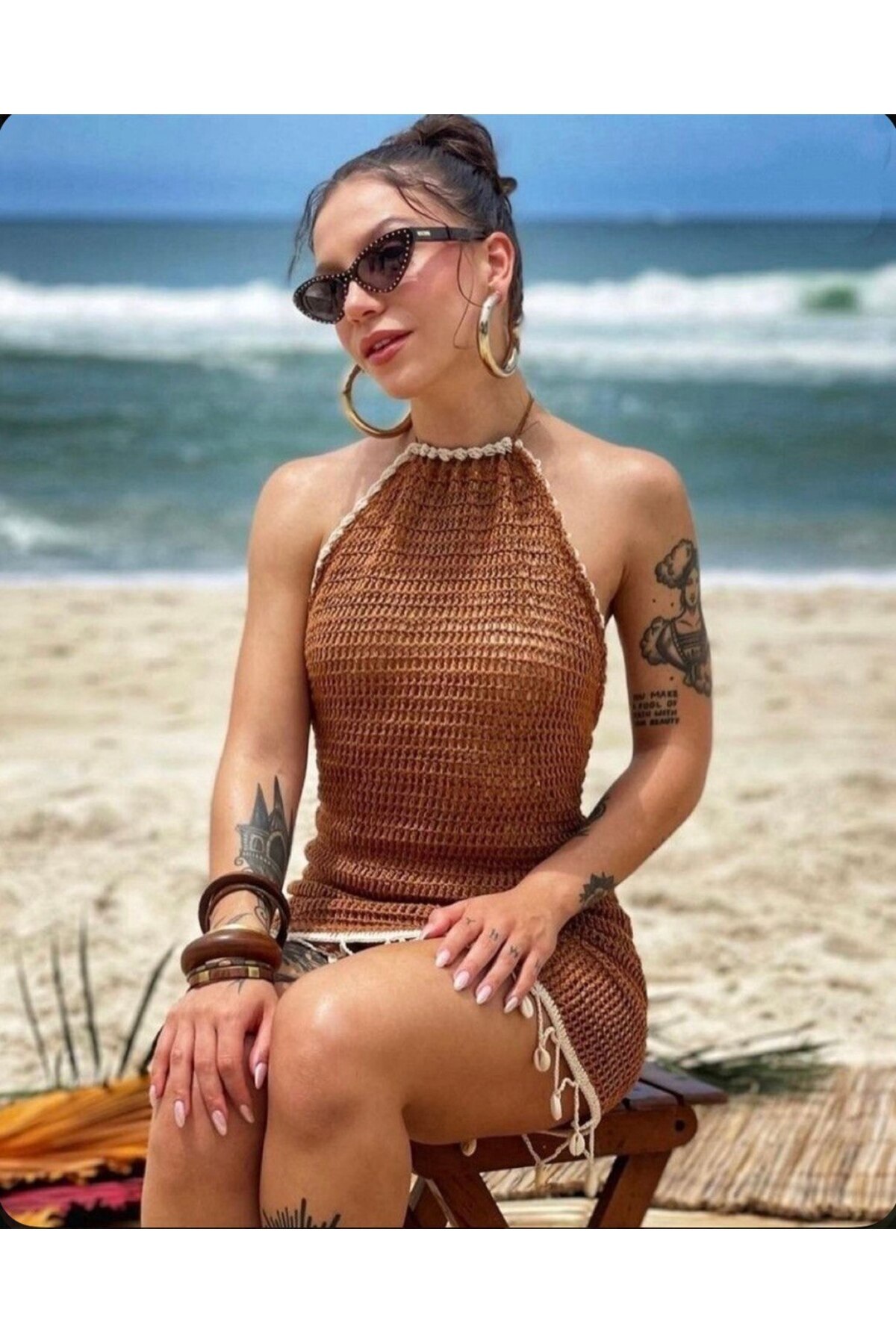 scyllastore Deniz Kabuğu Detaylı Kroşe Plaj Elbise