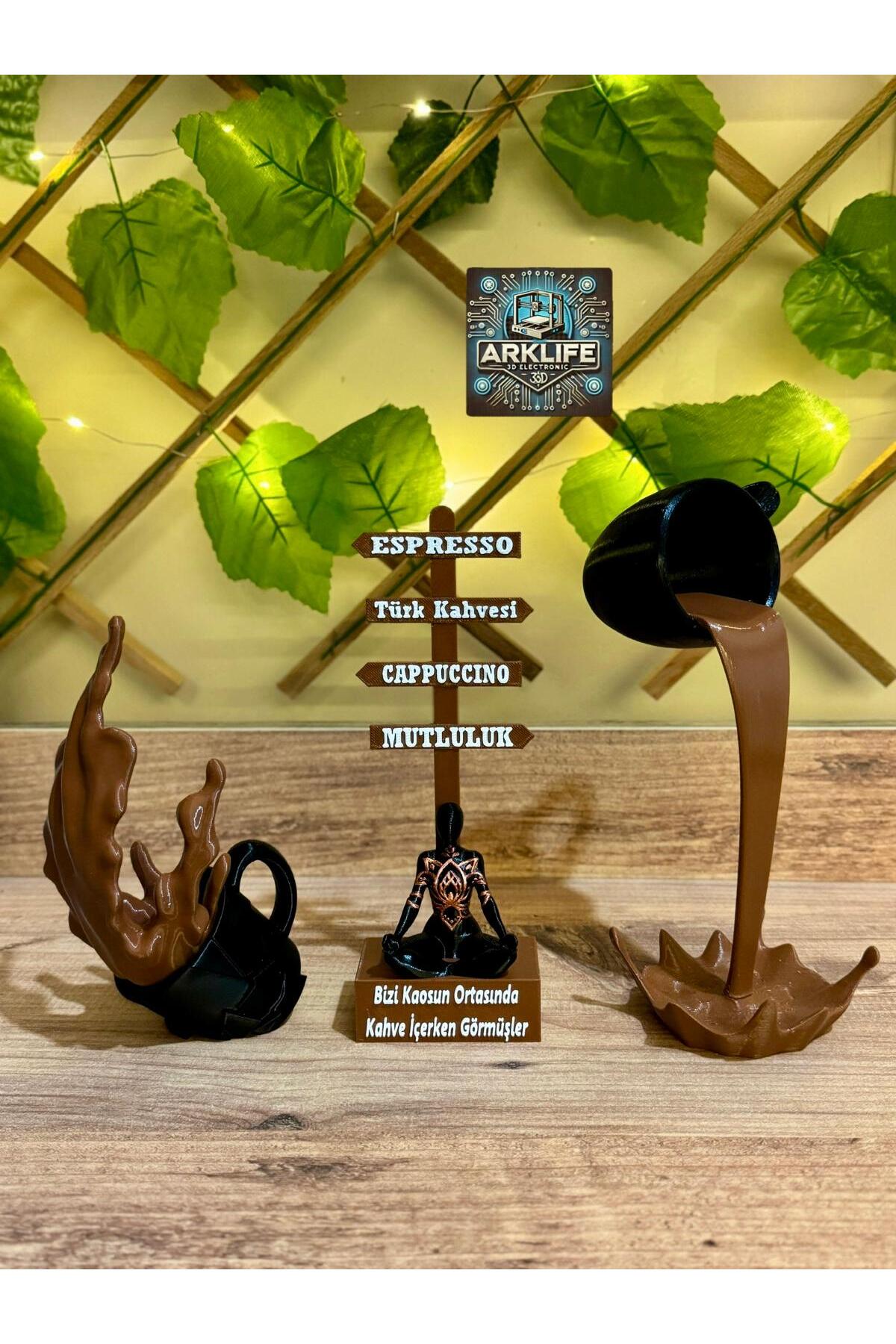Coffee Corner Decorative 3-Piece Set Special Design Black Broken and Spilled Coffee Cup with Yoga Sign